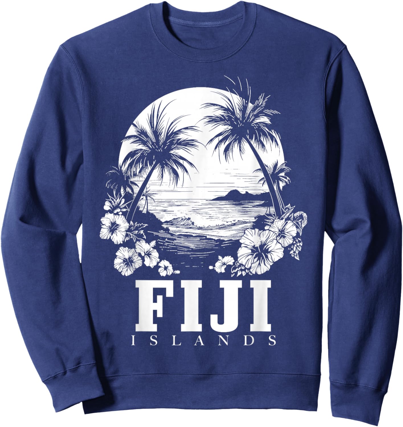 Fiji Islands Hibiscus Flowers Beach Surfer Souvenir Sweatshirt - Sweatshirt | Navy