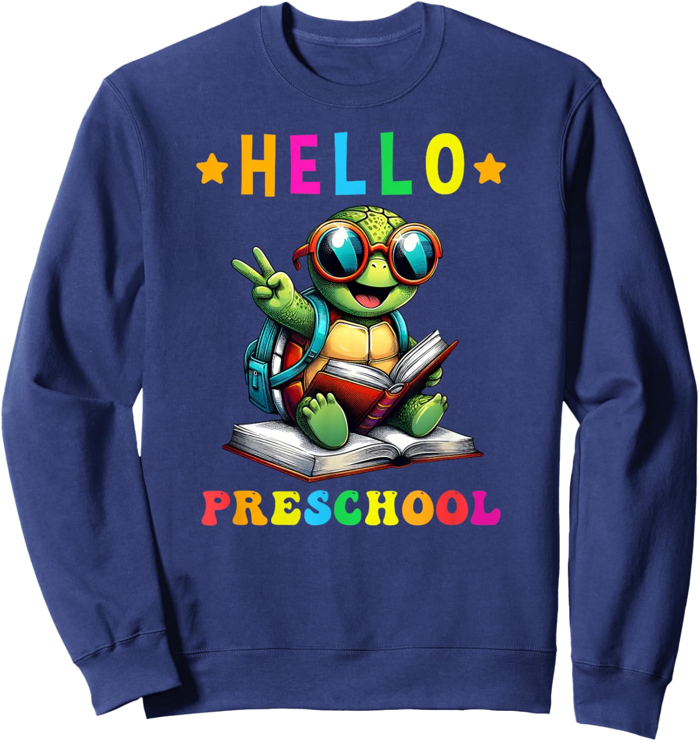 Hello Preschool Turtle Lovers Back to School Kids Boys Girls Sweatshirt - Sweatshirt | Navy