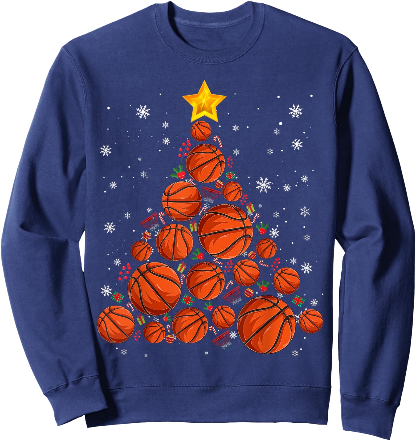 Basketball Xmas Tree Lights Santa Basketball Lover Christmas Sweatshirt - Sweatshirt | Navy