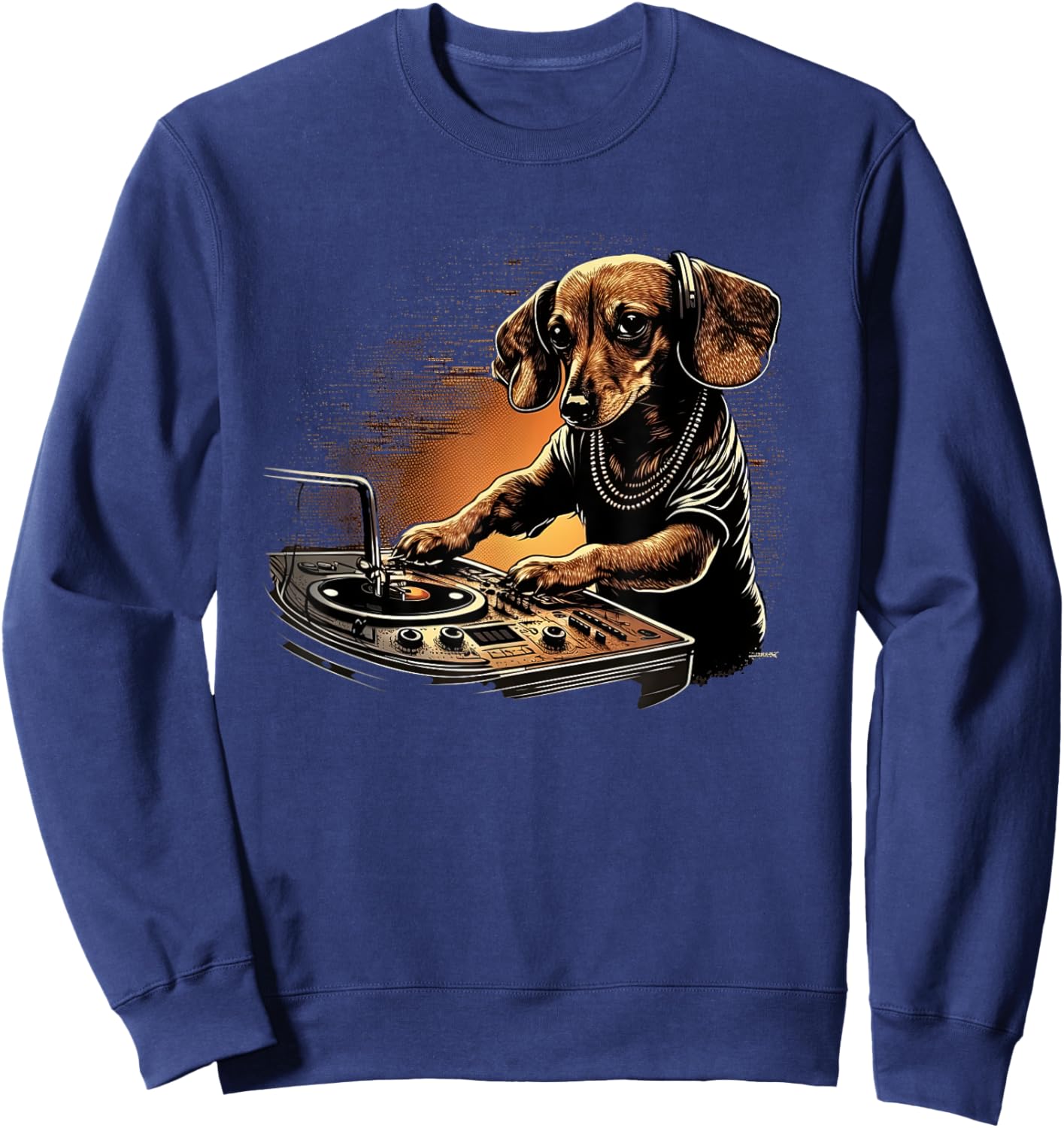 Funny Dachshund Cute Dj Electronic Music EDM Party Sweatshirt - Sweatshirt | Navy