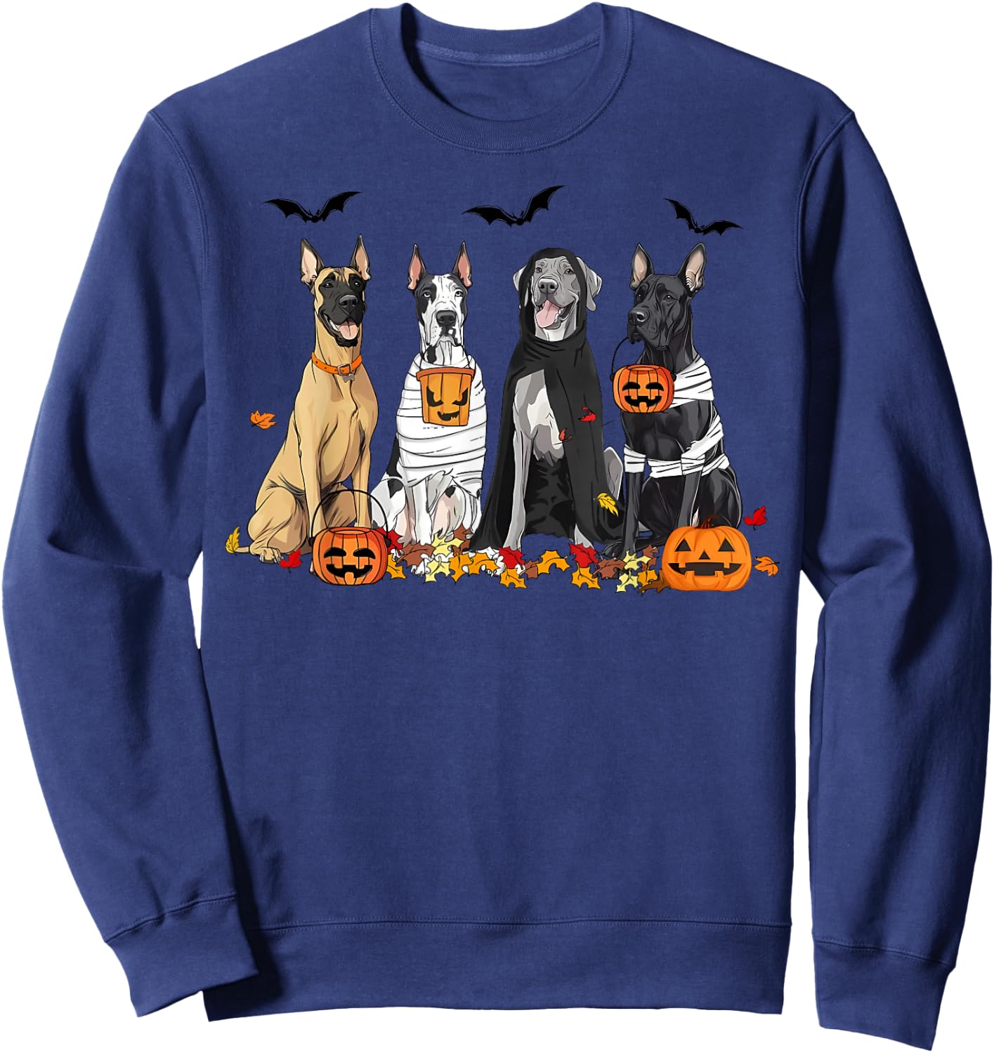 Cute Great Dane Dogs Ghost Witch Mummy Halloween Pumpkins Sweatshirt - Sweatshirt | Navy