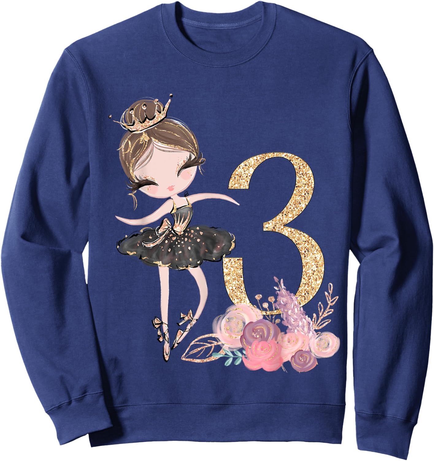 3rd Birthday Ballerina Dancer Ballet Tutu Toddler Girl Three Sweatshirt - Sweatshirt | Navy