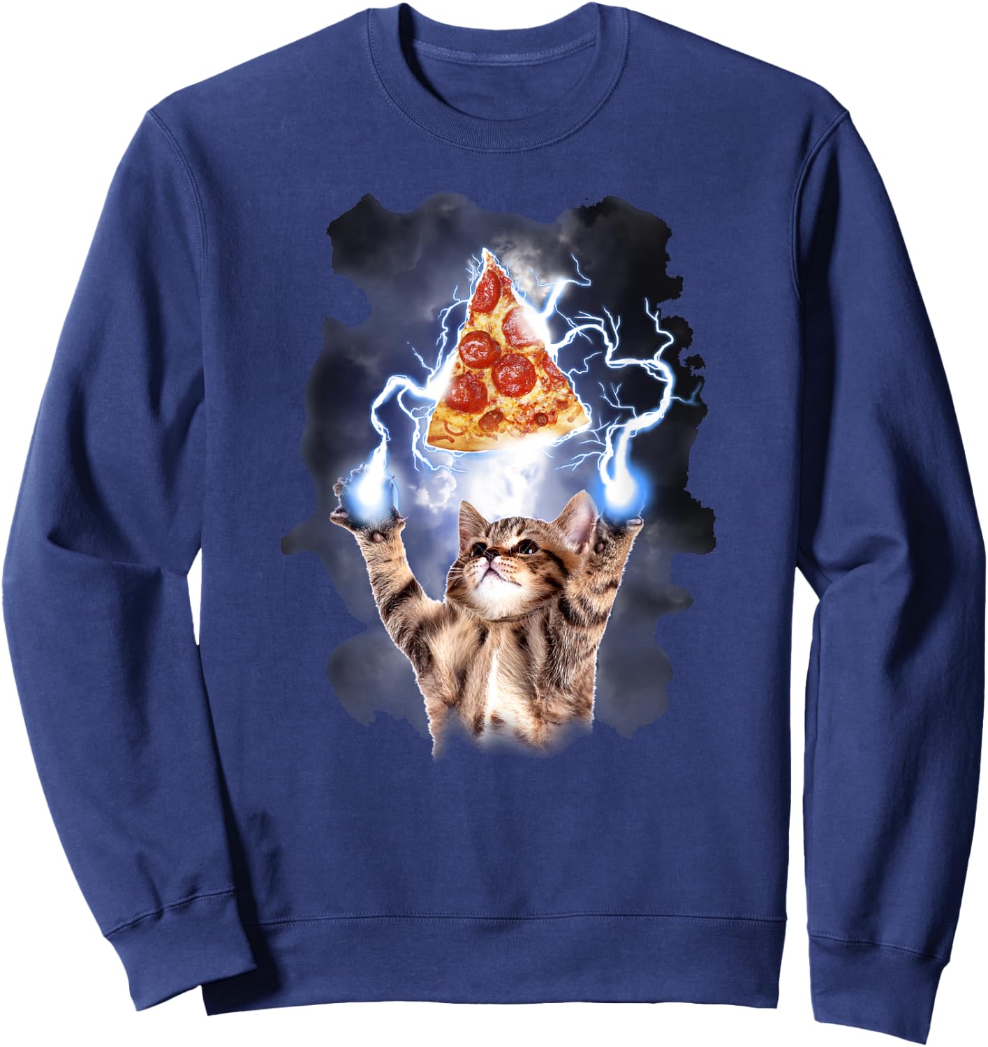 Lightning Pizza Cat Sweatshirt - Sweatshirt | Navy