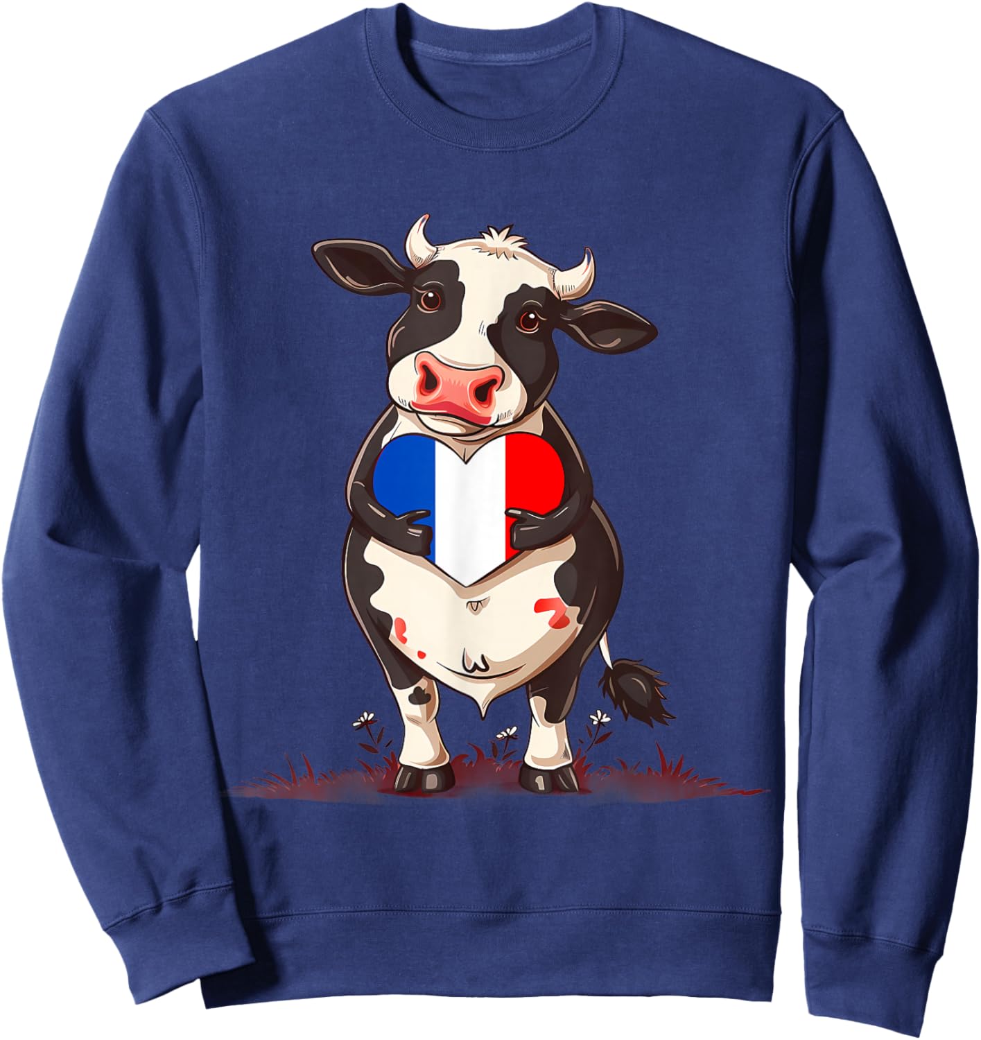 French Flag Cow Heart Shape France French Roots French Pride Sweatshirt - Sweatshirt | Navy