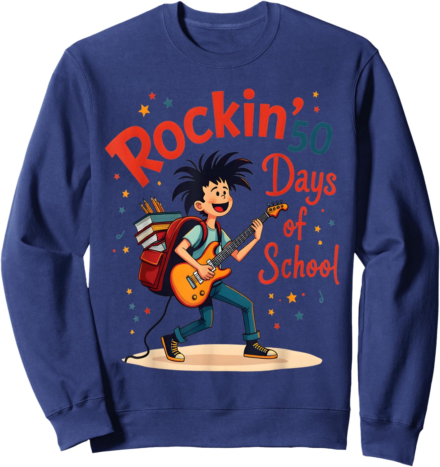 Rockin 50 Days Of School Celebration Fun Sweatshirt - Sweatshirt | Navy