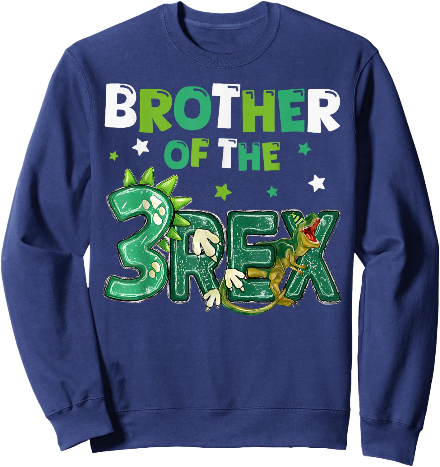 Brother of the Three Rex Birthday Dinosaur Family Matching Sweatshirt - Sweatshirt | Navy
