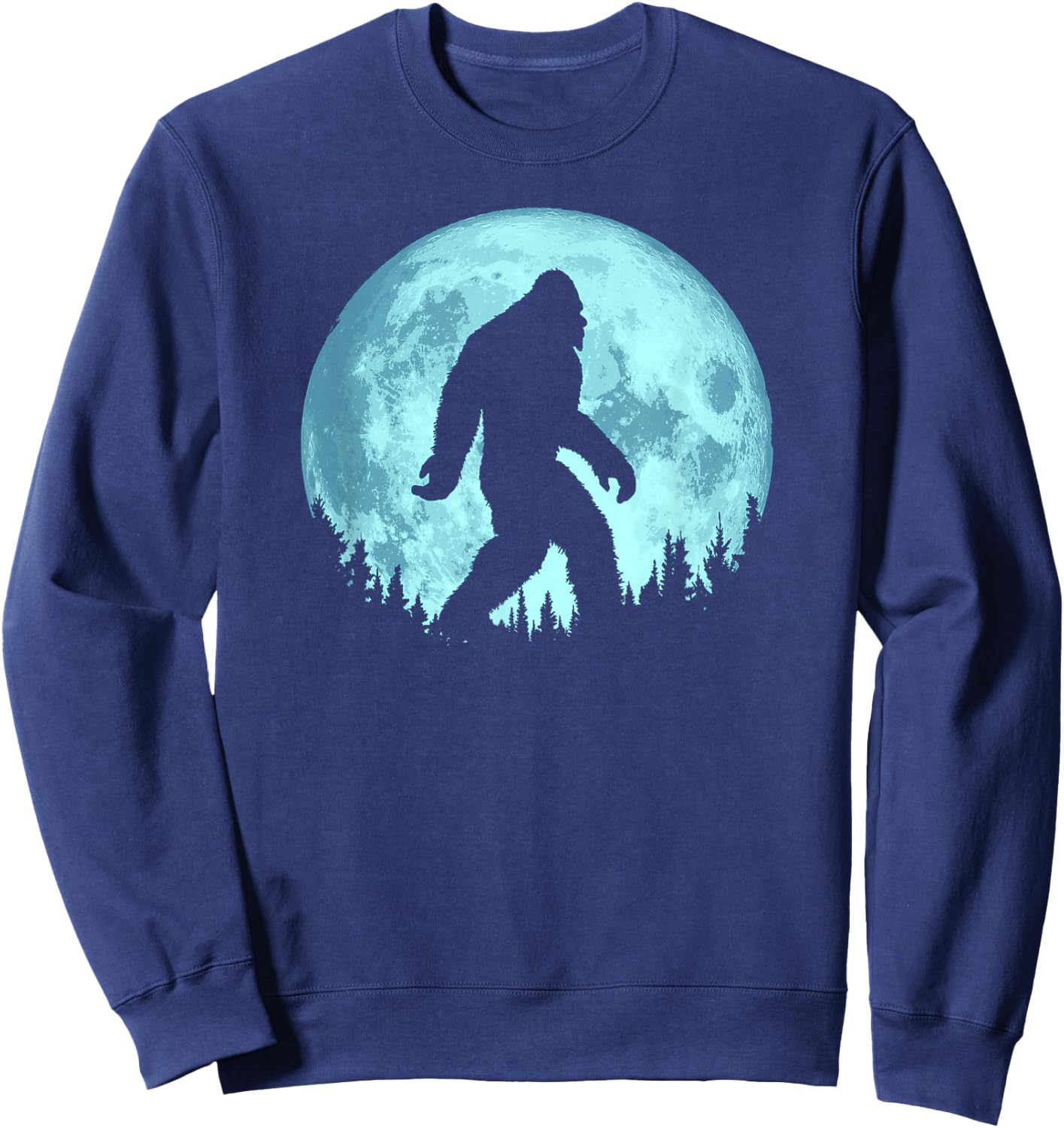 Bigfoot Night Minimalist Full Moon & Trees Sasquatch Sweatshirt - Sweatshirt | Navy