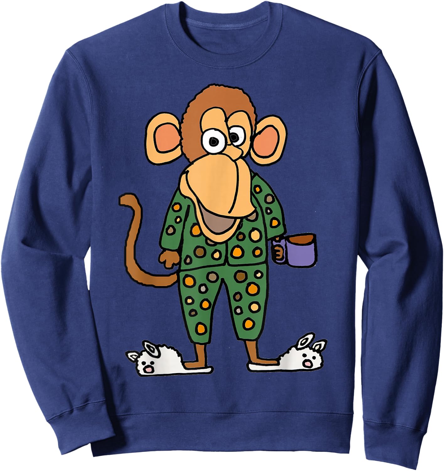Smilealotteesa Funny Monkey in Pajamas Cartoon Sweatshirt - Sweatshirt | Navy