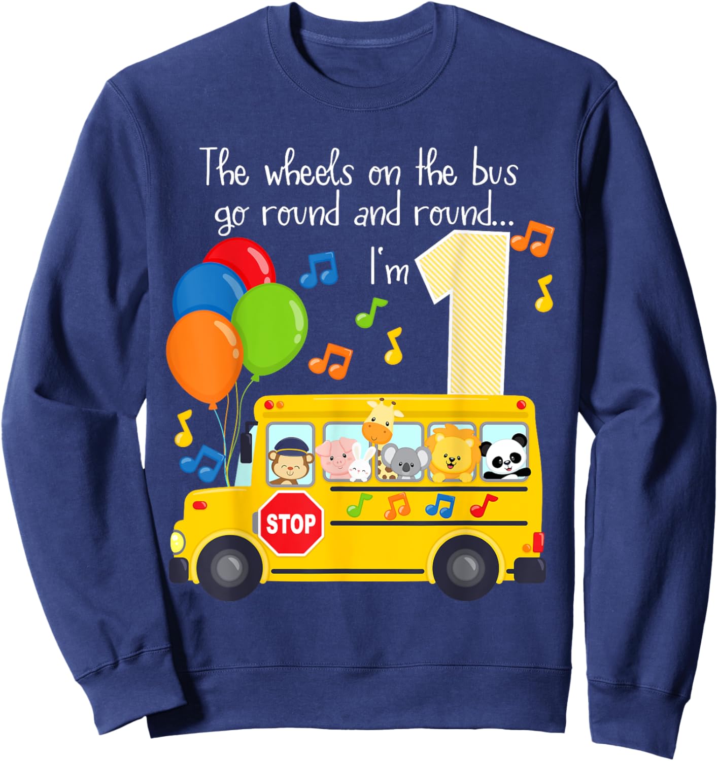 The Wheels On The Bus 1st Birthday 1 Yr Old Family Matching Sweatshirt - Sweatshirt | Navy