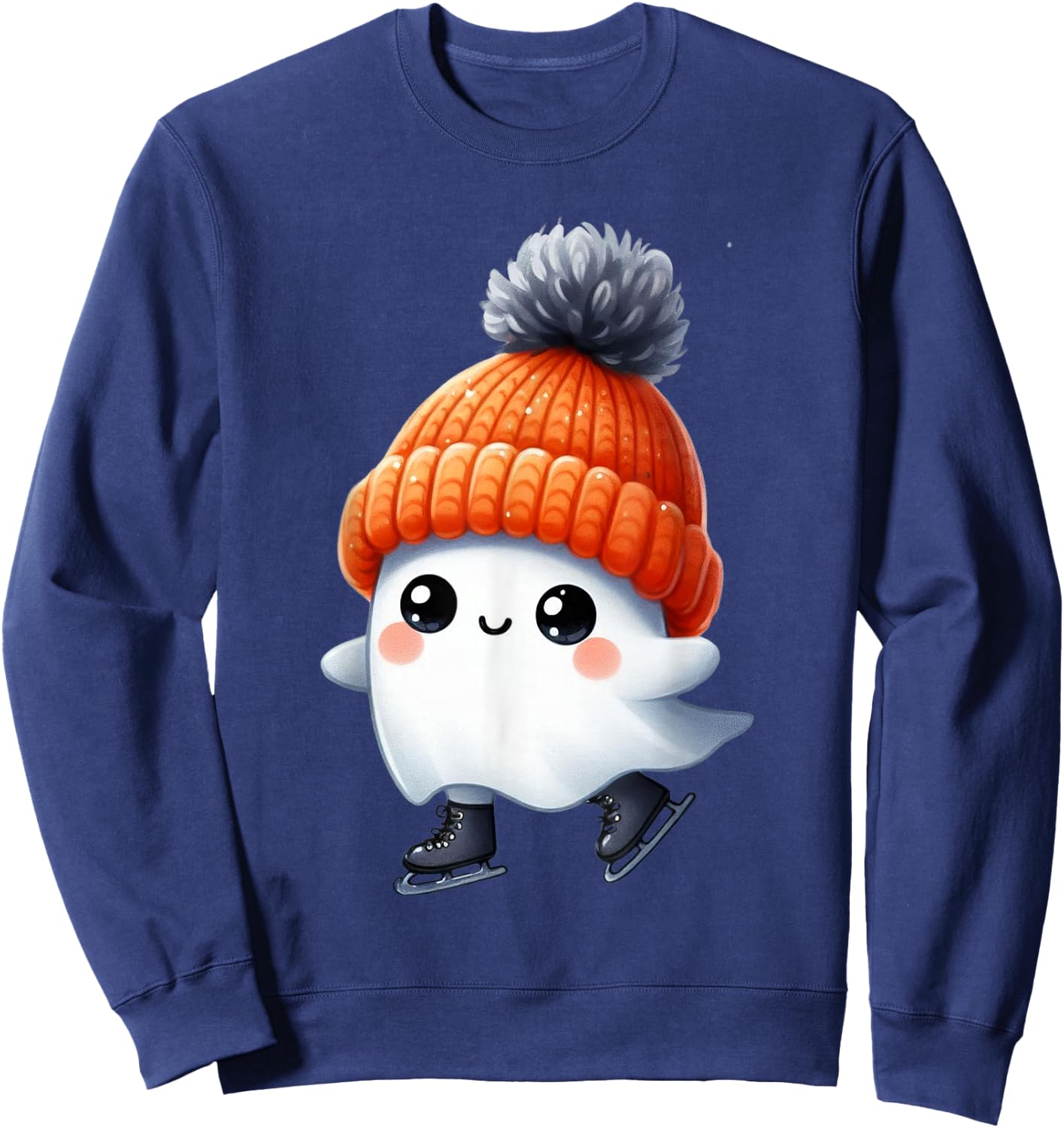 Ice Skating Ghost Halloween Party Costume Kids Sweatshirt - Sweatshirt | Navy
