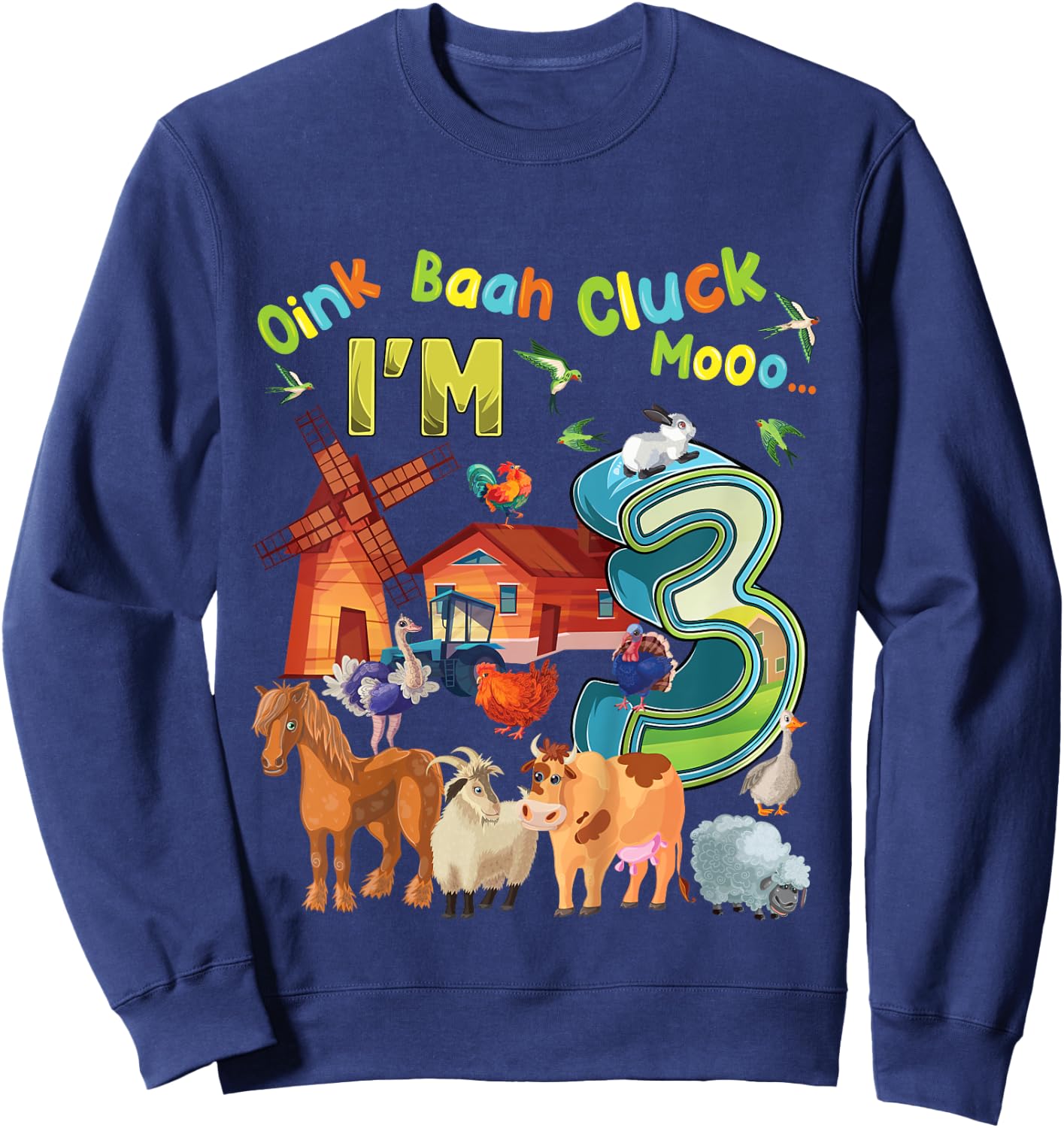 Barnyard 3rd Birthday Farm Animals 3 Years Old Farming Sweatshirt - Sweatshirt | Navy