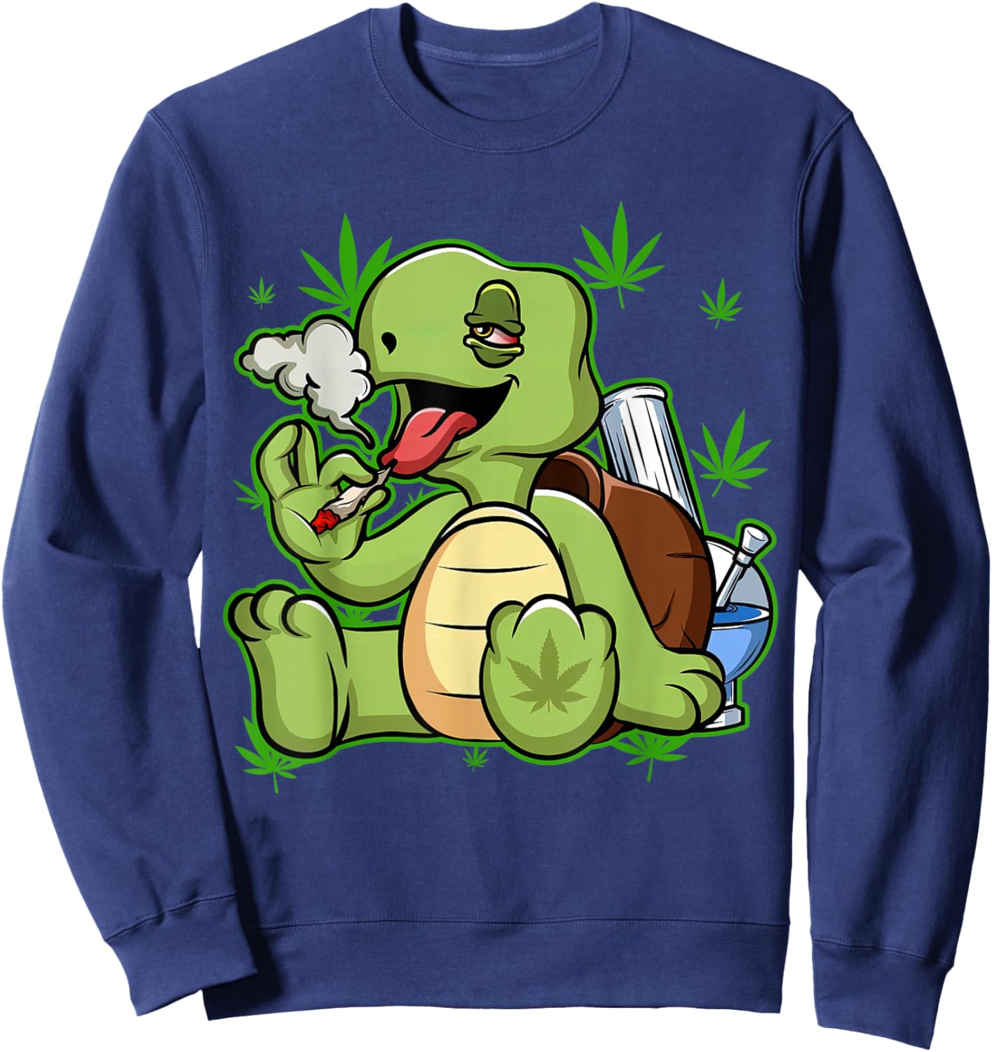 Funny Turtle Smoking Weed Cannabis Marijuana Sweatshirt - Sweatshirt | Navy
