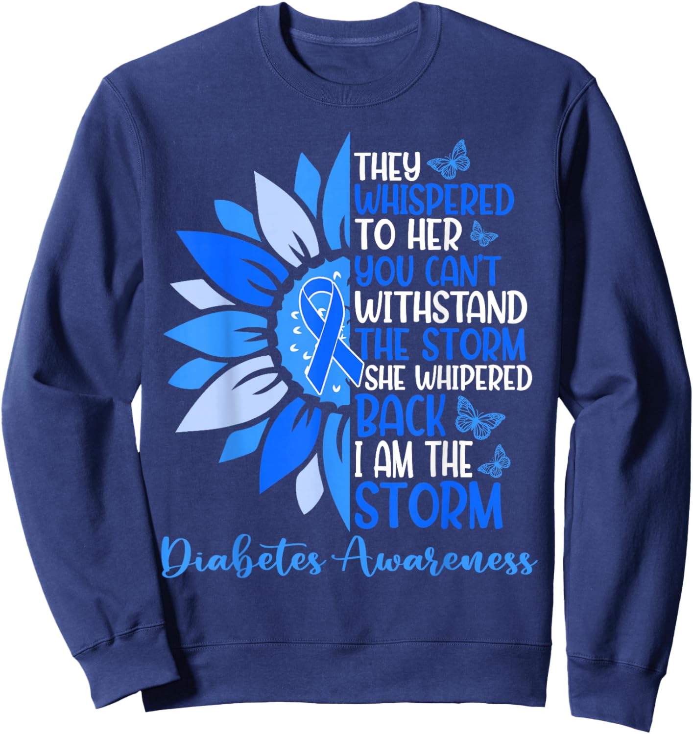 Motivation Support Squad Sunflower Blue Diabetes Awareness Sweatshirt - Sweatshirt | Navy