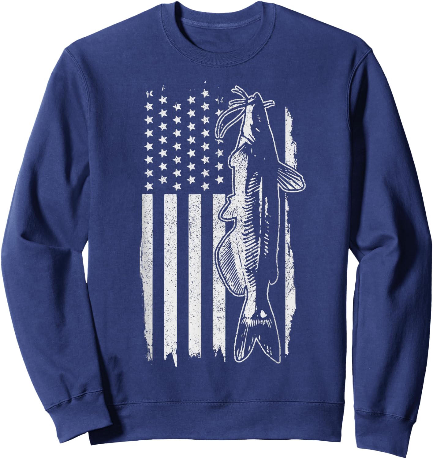 Catfish American Flag Patriotic Fishing Sweatshirt - Sweatshirt | Navy