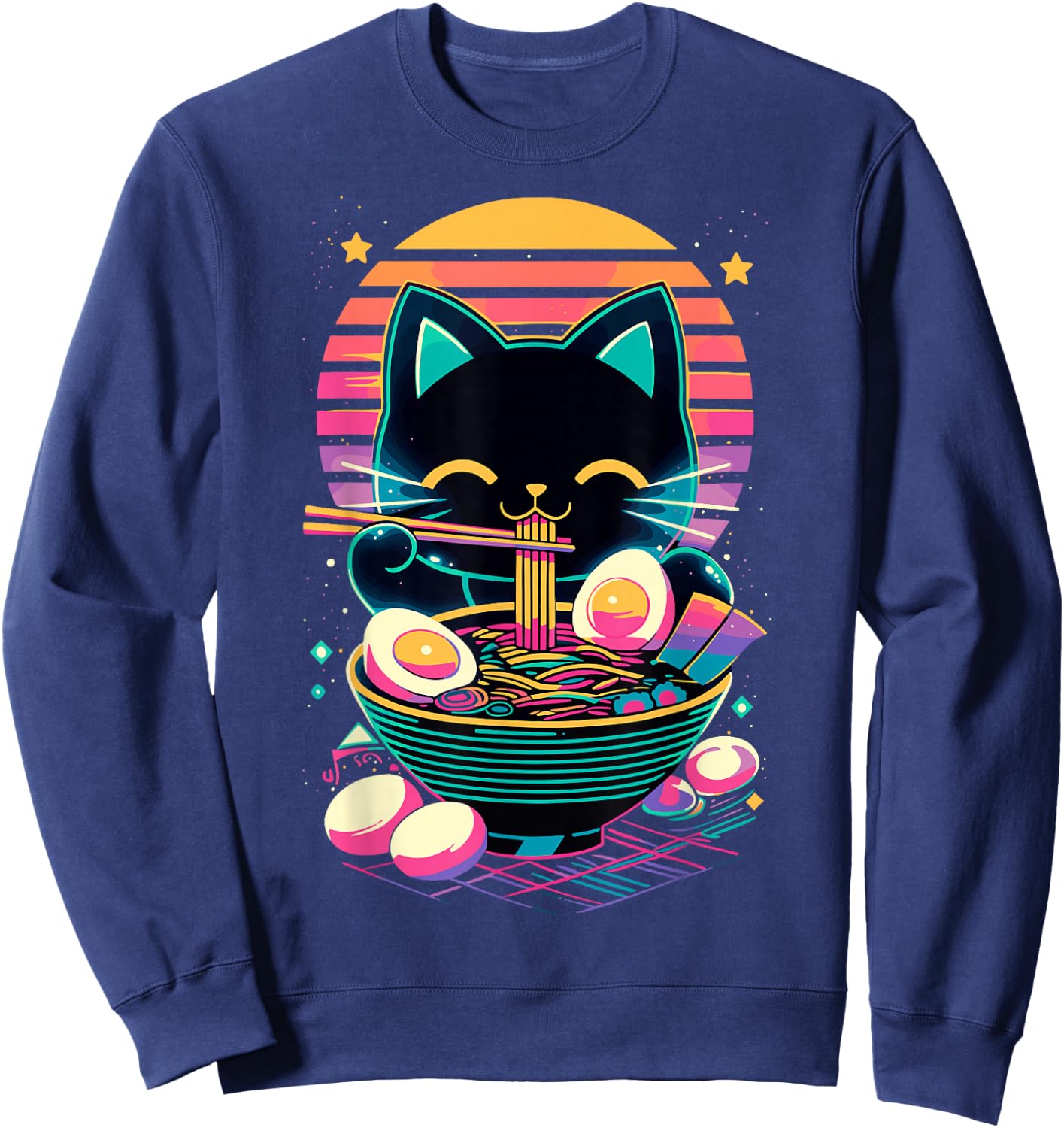 Anime Cat Eating Ramen Japanese Ramen Cat Japan Sweatshirt - Sweatshirt | Navy
