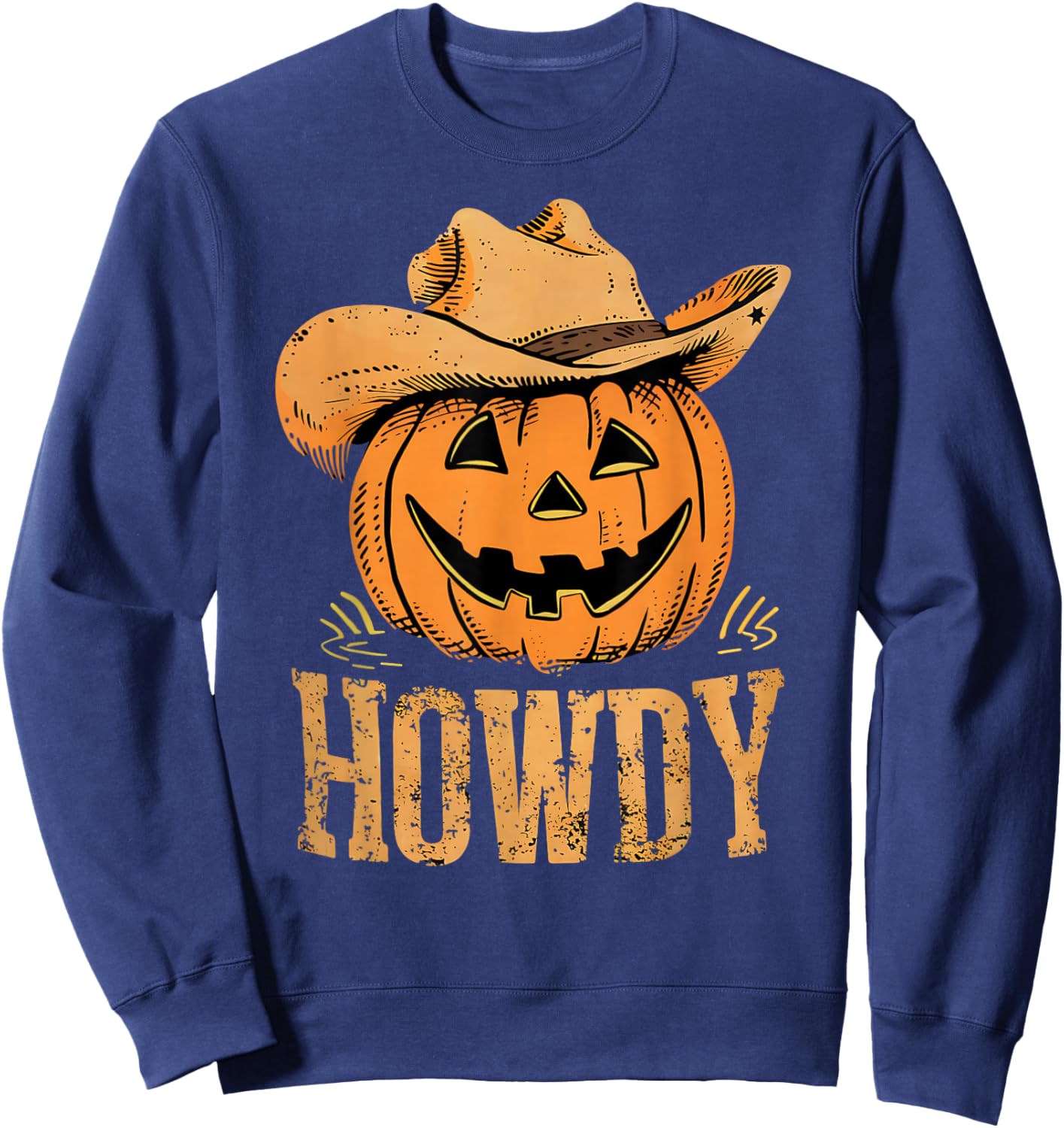 Western Rodeo Festive Cowboy Pumpkin Howdy Halloween Sweatshirt - Sweatshirt | Navy