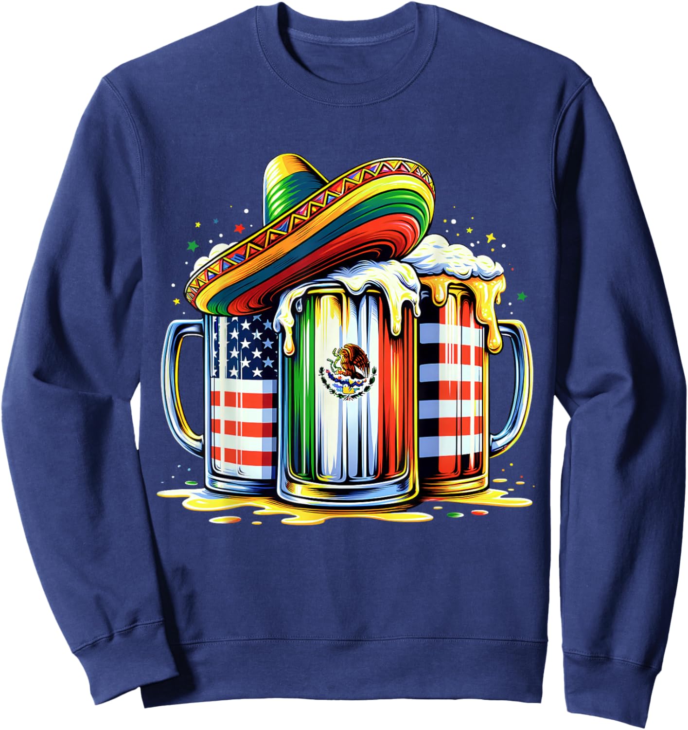 Beer Mexican USA Flag Cinco de Mayo Drinking Party Men Women Sweatshirt - Sweatshirt | Navy