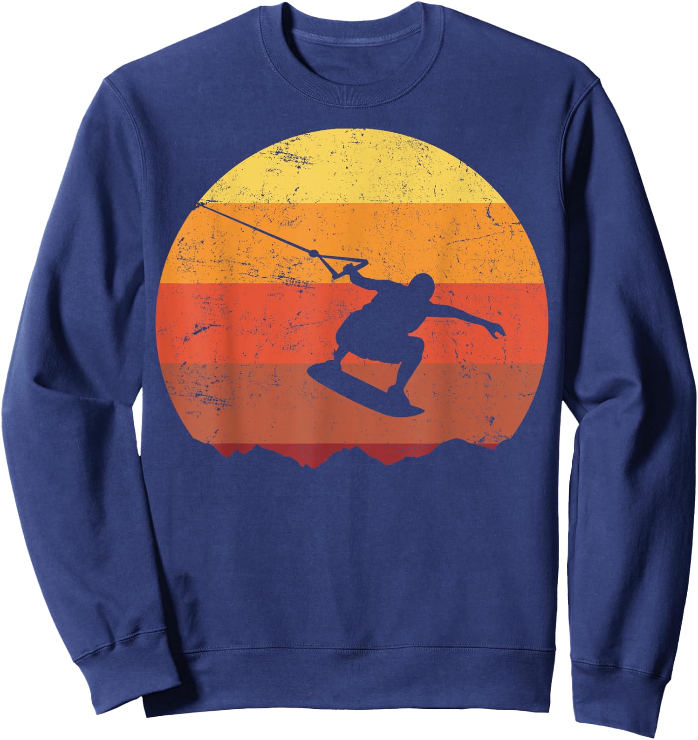 Retro Sunset Wakeboard , Men's Black Graphic Short Sleeve Sweatshirt - Sweatshirt | Navy