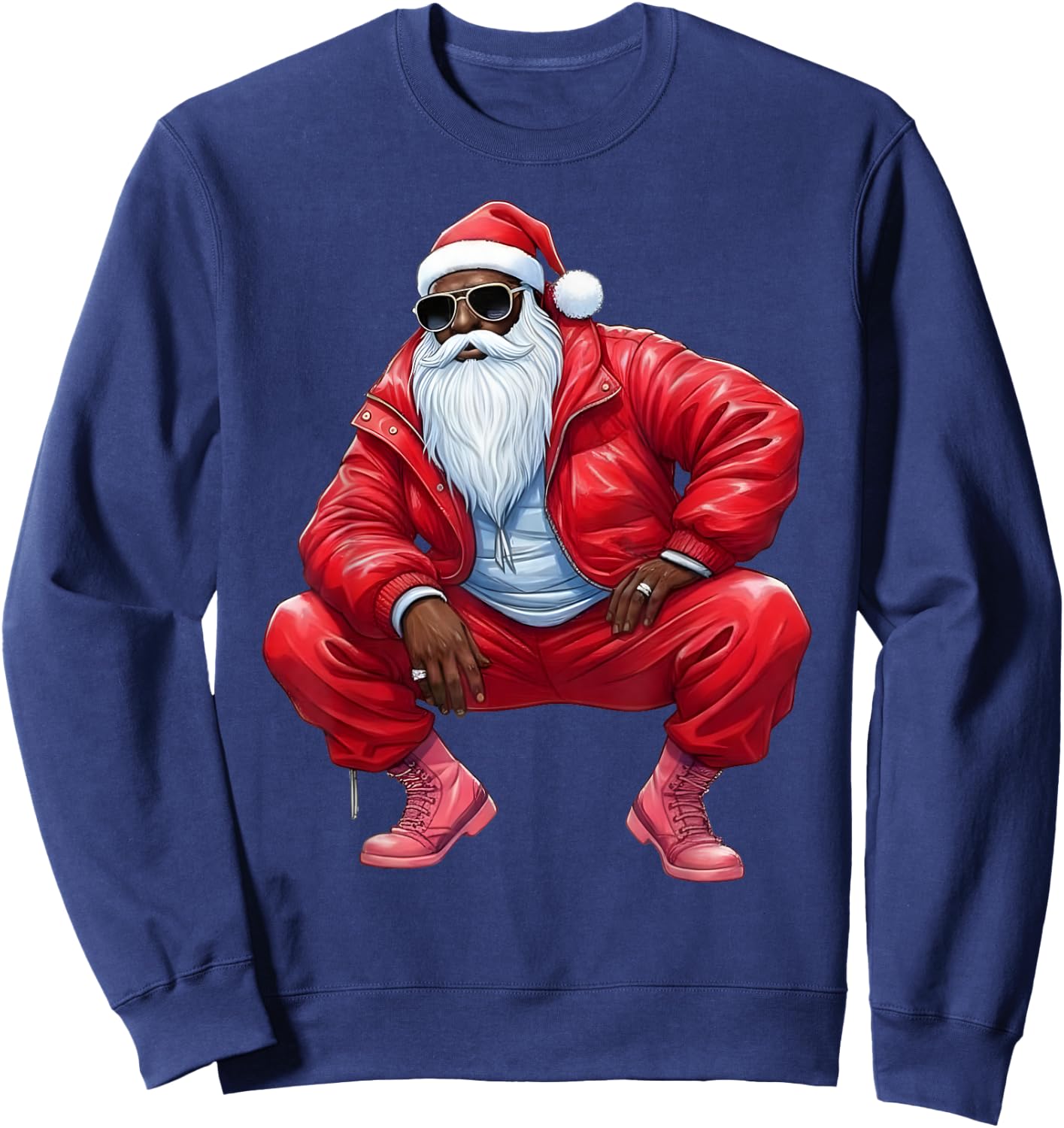 African American Christmas Xmas Afro Santa Claus Sweatshirt - Sweatshirt | Navy