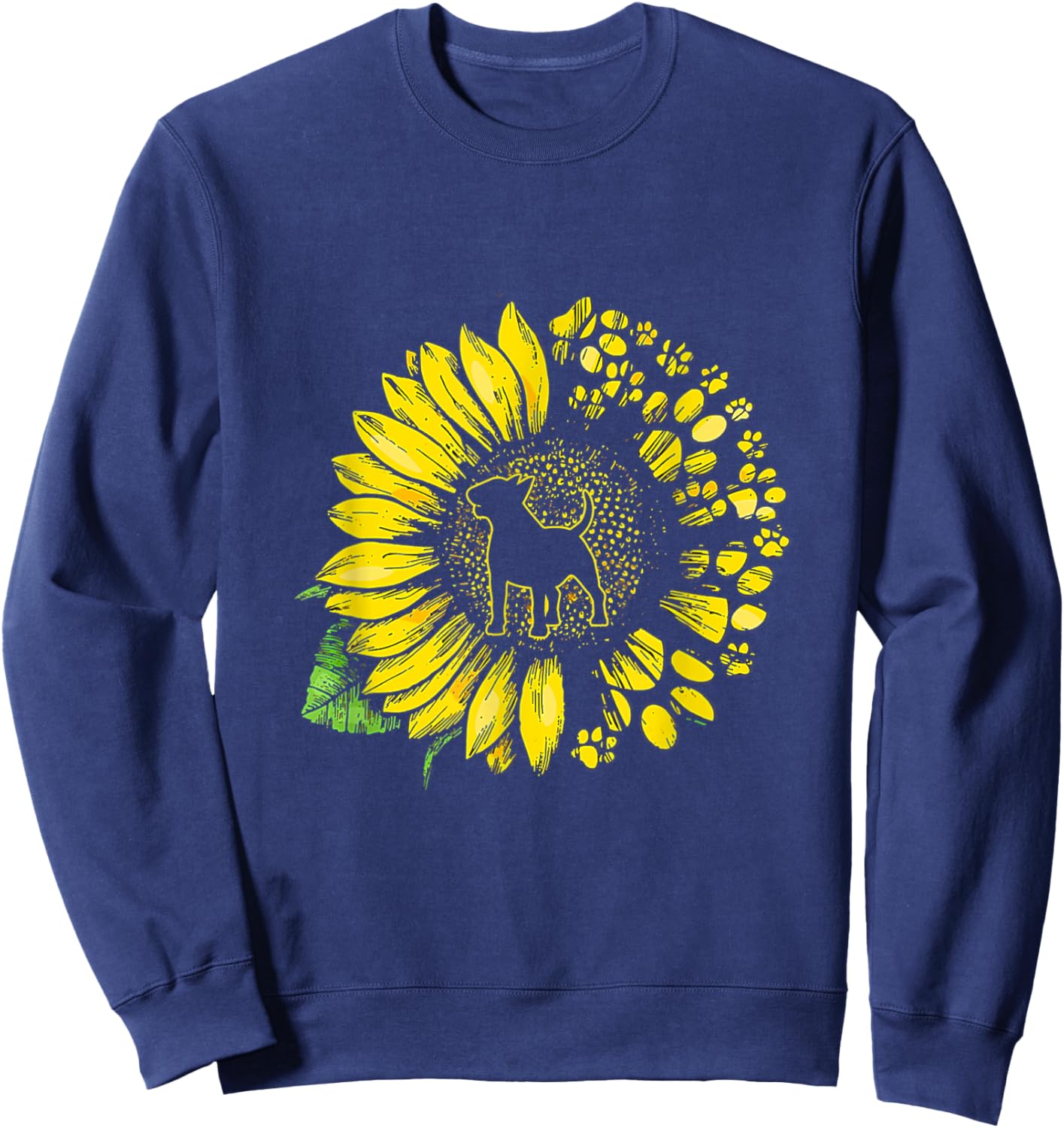 Bull Terrier Sunflower With Paws Cute Dog Lover Mothers Day Women Sweatshirt - Sweatshirt | Navy