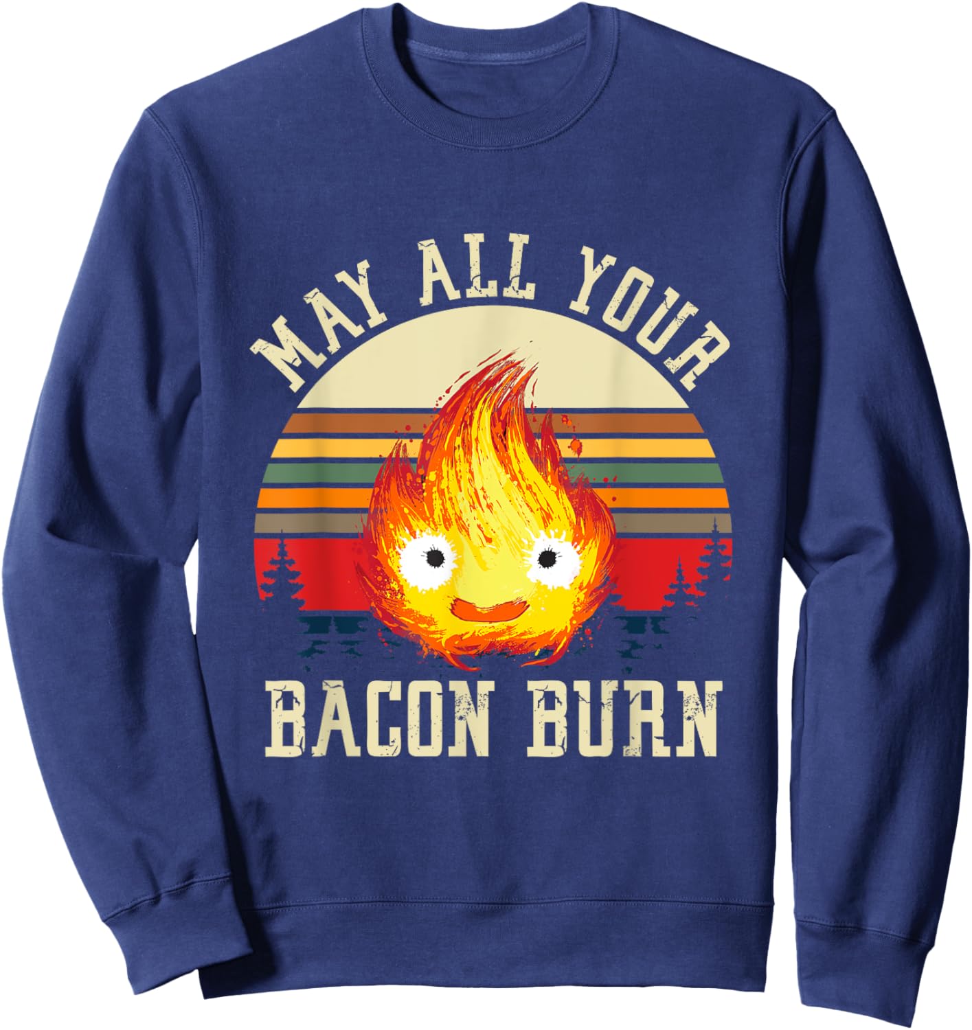 Vintage Retro May All Your Bacon Burn BBQ Grunge Sweatshirt - Sweatshirt | Navy