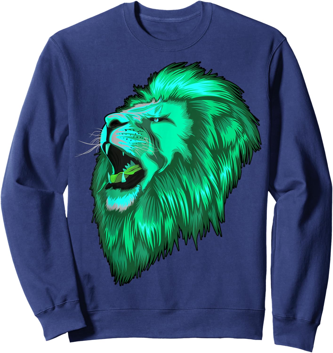 Green Mint Lion Head Lion King of Animals Cats Sweatshirt - Sweatshirt | Navy