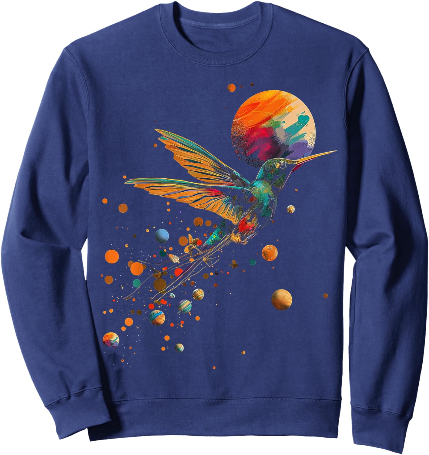 Hummingbird Colorful Planets Geometric Animal Artwork Bird Sweatshirt - Sweatshirt | Navy