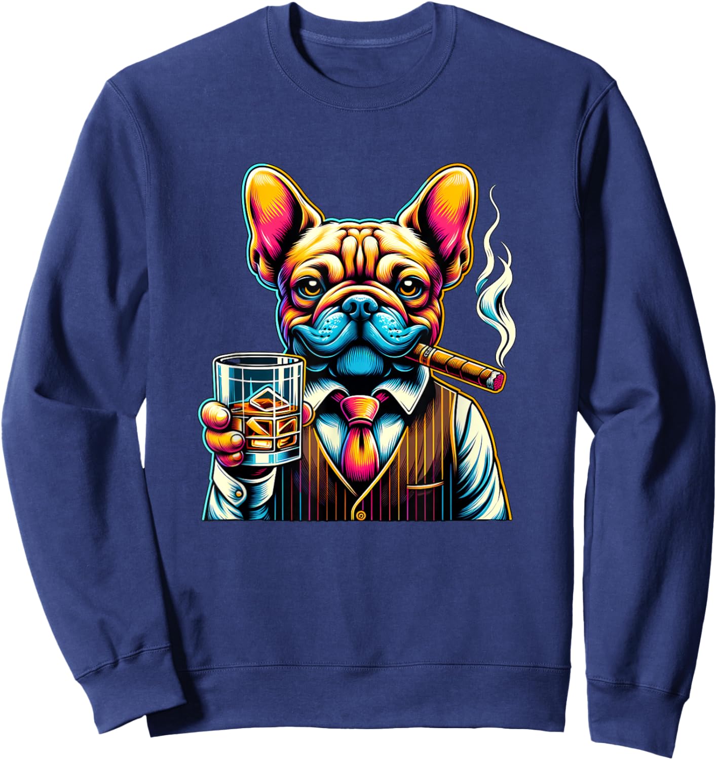 Frenchie dog Cigar And Whiskey Men Women Sweatshirt - Sweatshirt | Navy