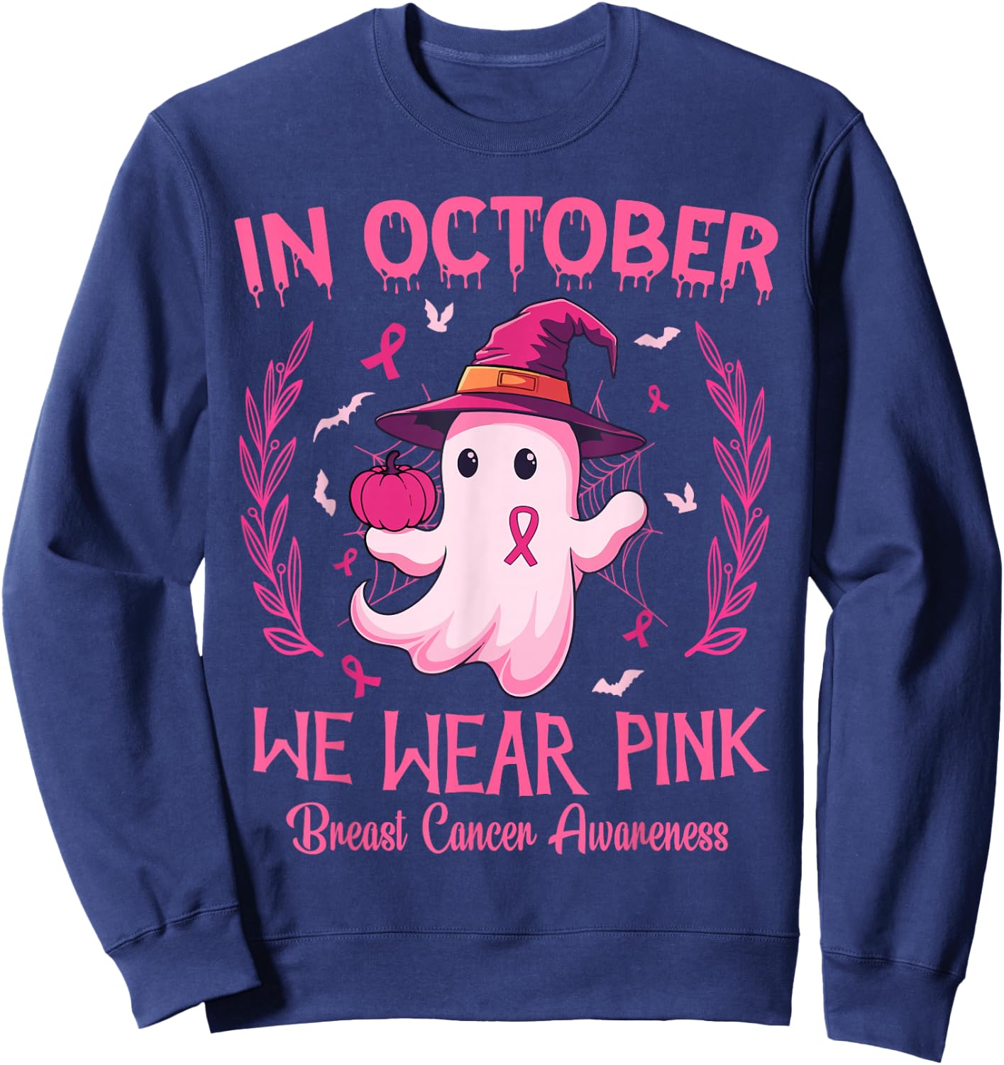 In October We Wear Pink Breast Cancer Awareness Women Sweatshirt - Sweatshirt | Navy