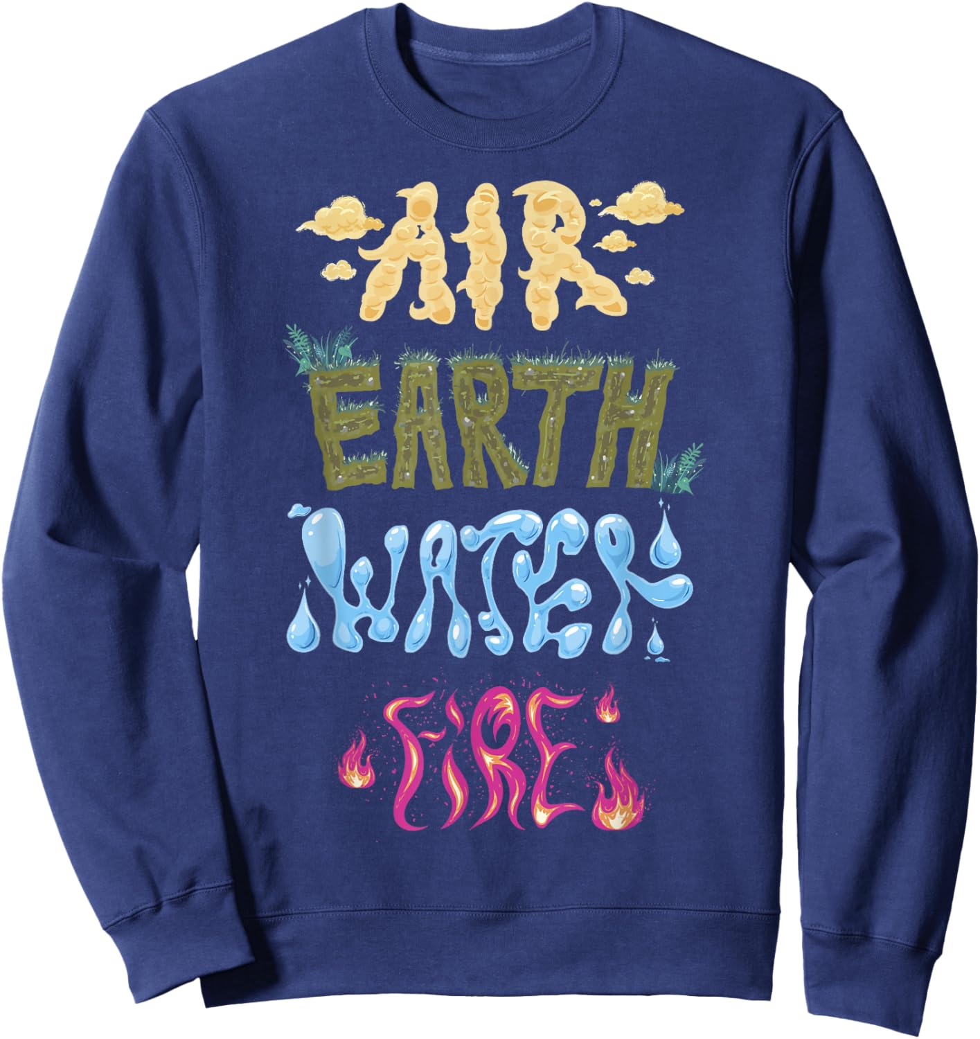 Disney Pixar Elemental Air Earth Water Fire Stylized Text Sweatshirt - Sweatshirt | Navy