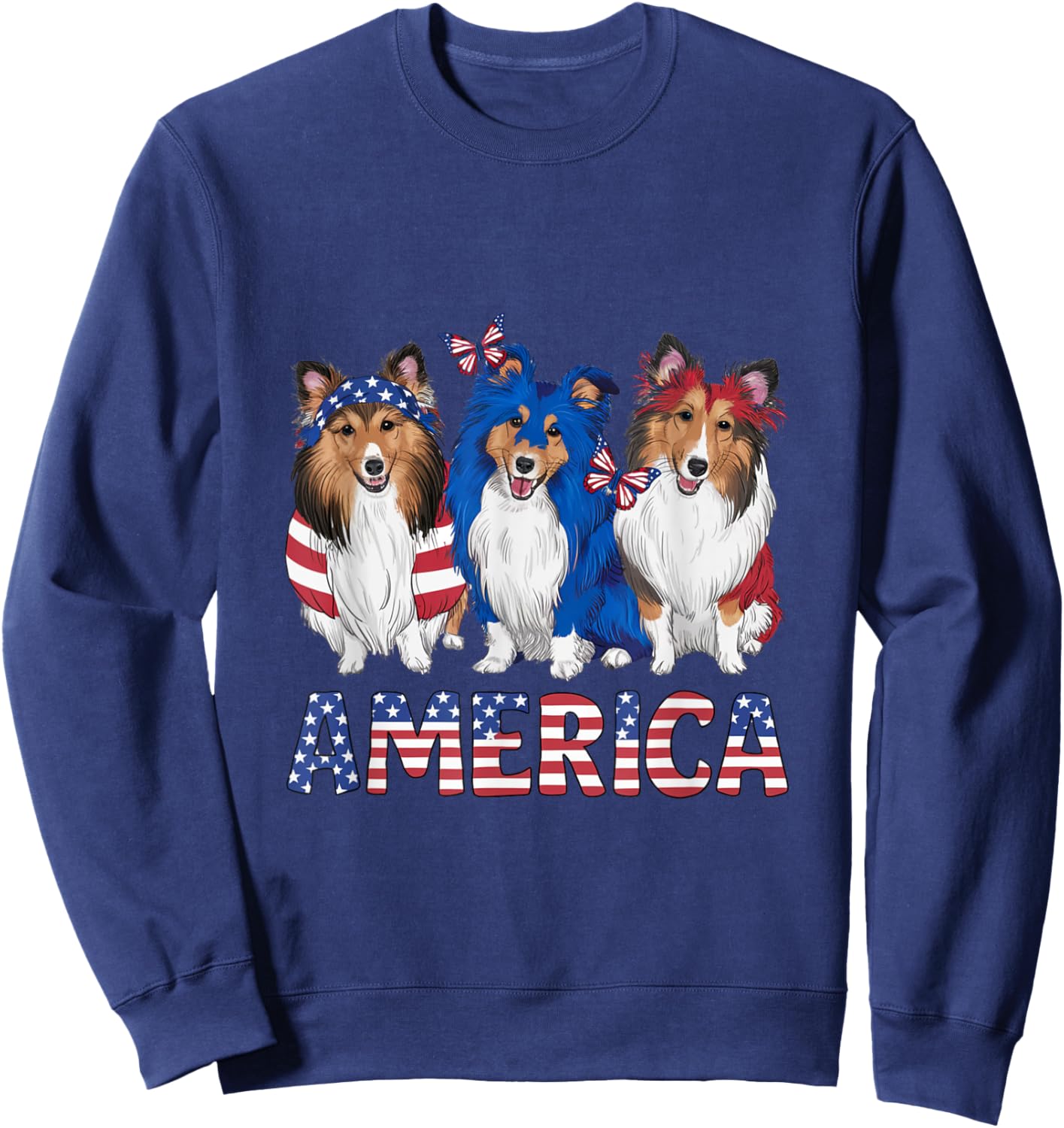 American 4th of July Dog Rough Collie Kids Men Sweatshirt - Sweatshirt | Navy