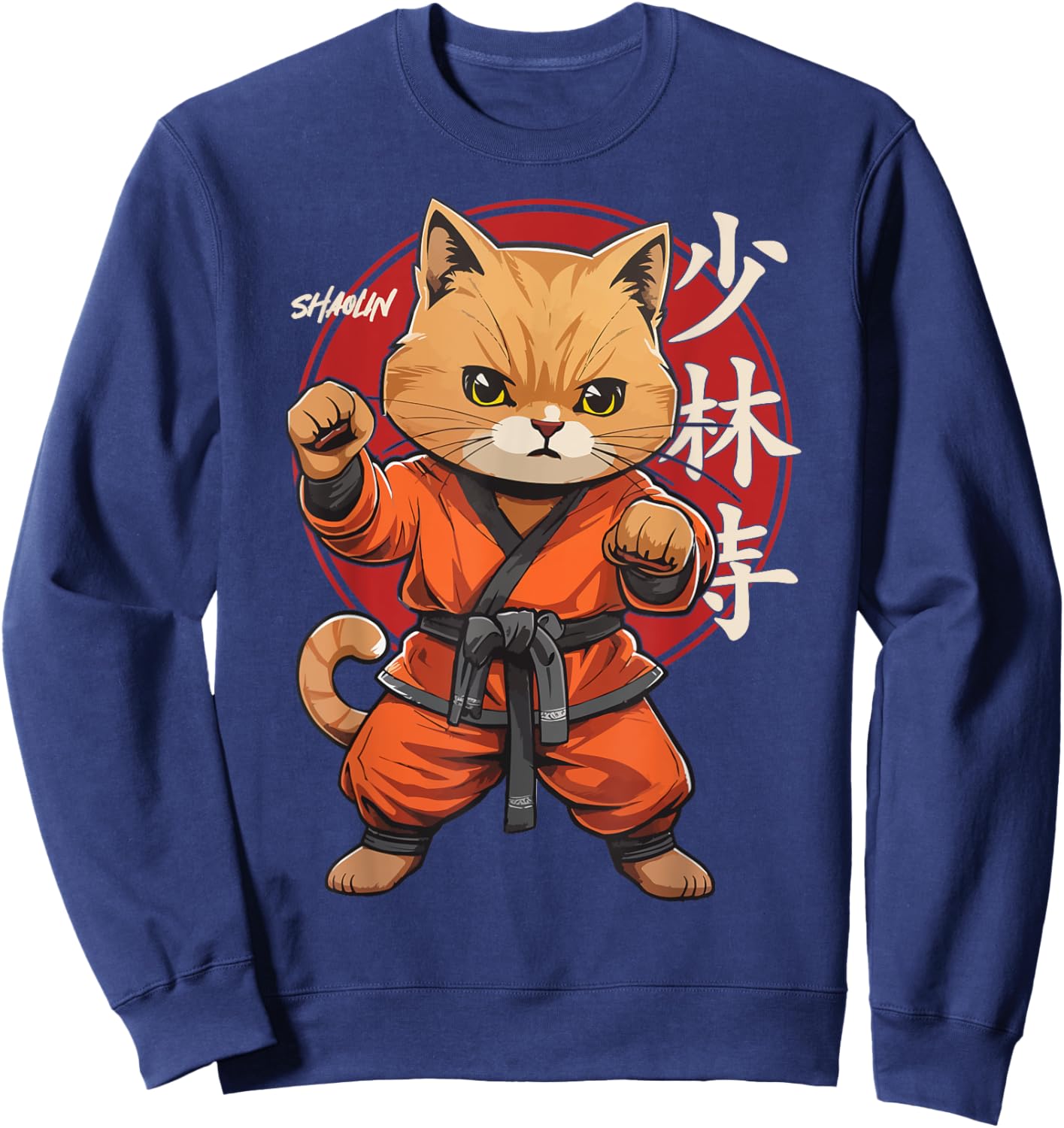 Shaolin Monk Retro Cat Martial Arts Kung Fu Shaolin Cat Women Girls Kids Sweatshirt - Sweatshirt | Navy