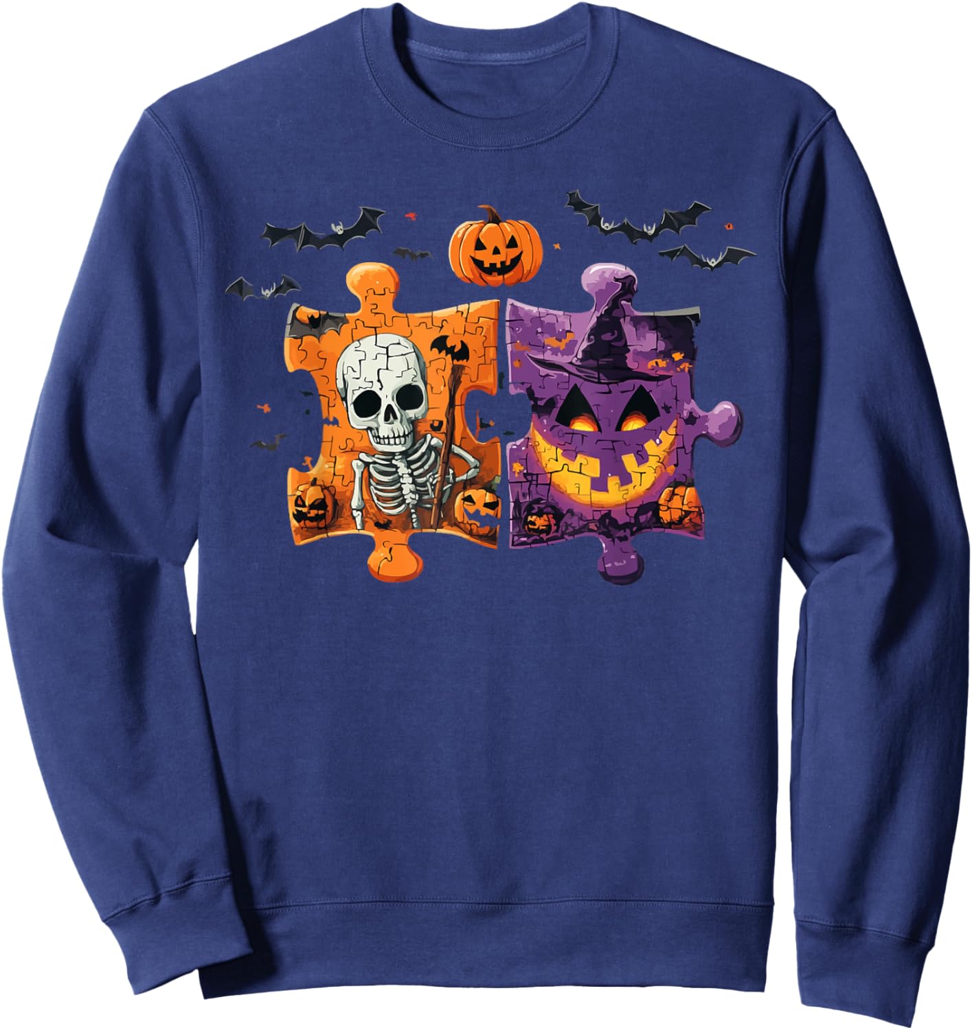 Support Autism Halloween Spooky Autistic Trick Or Treat Sweatshirt - Sweatshirt | Navy