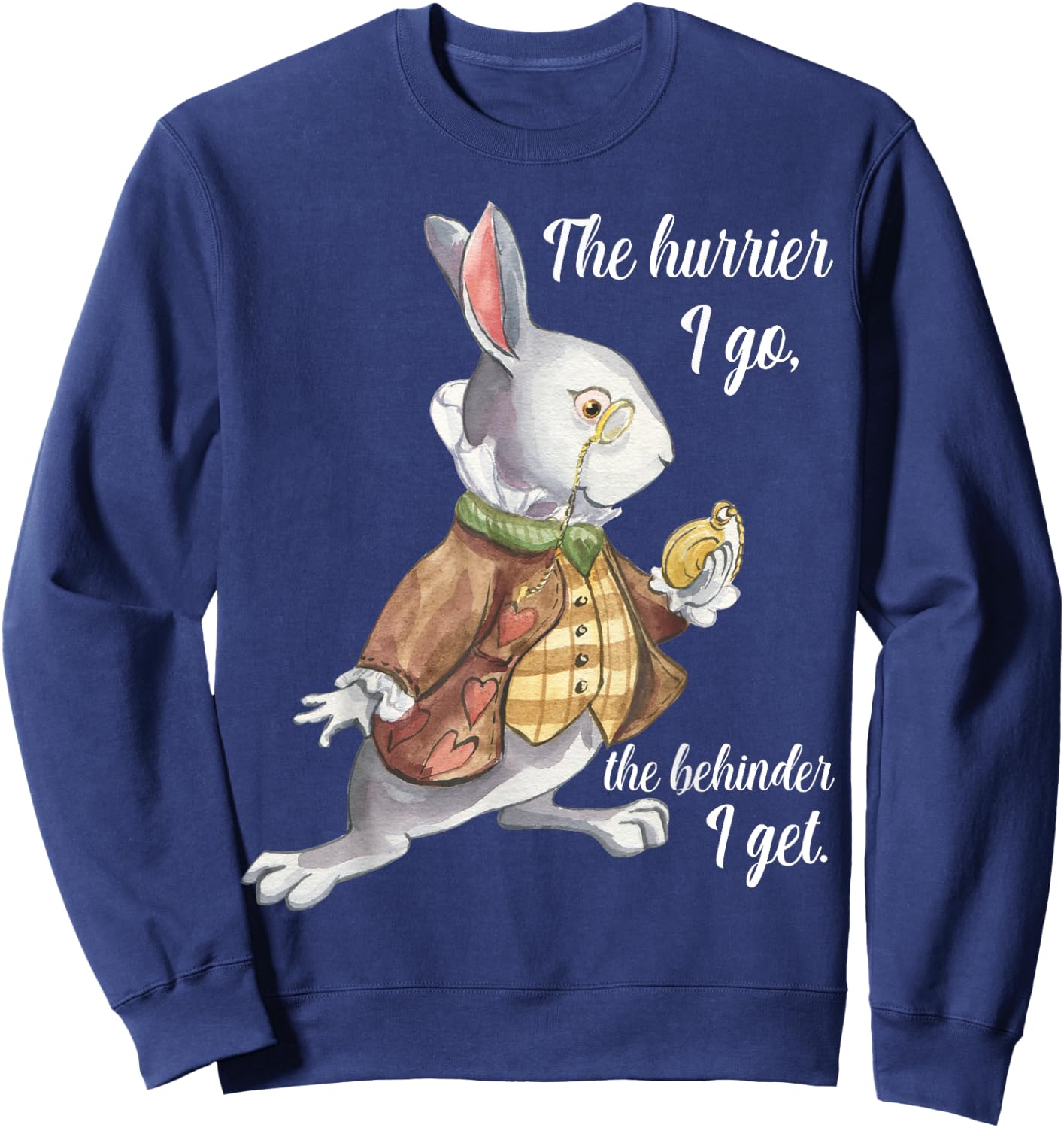 Alice in Wonderland White Rabbit Running Late Hurrying Sweatshirt - Sweatshirt | Navy