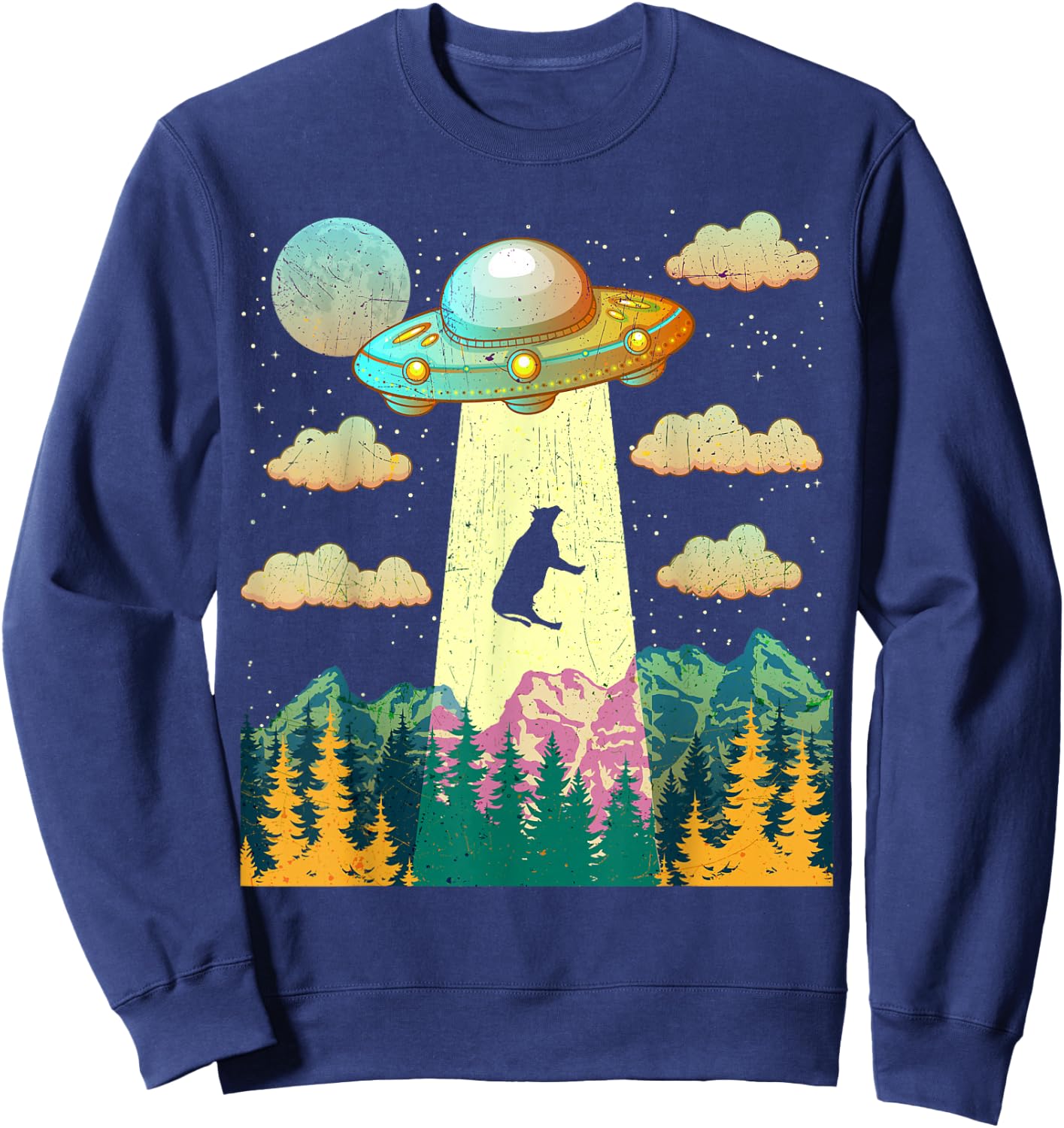 Cow UFO Abduction Vintage BELIEVE Retro Gift Sweatshirt - Sweatshirt | Navy