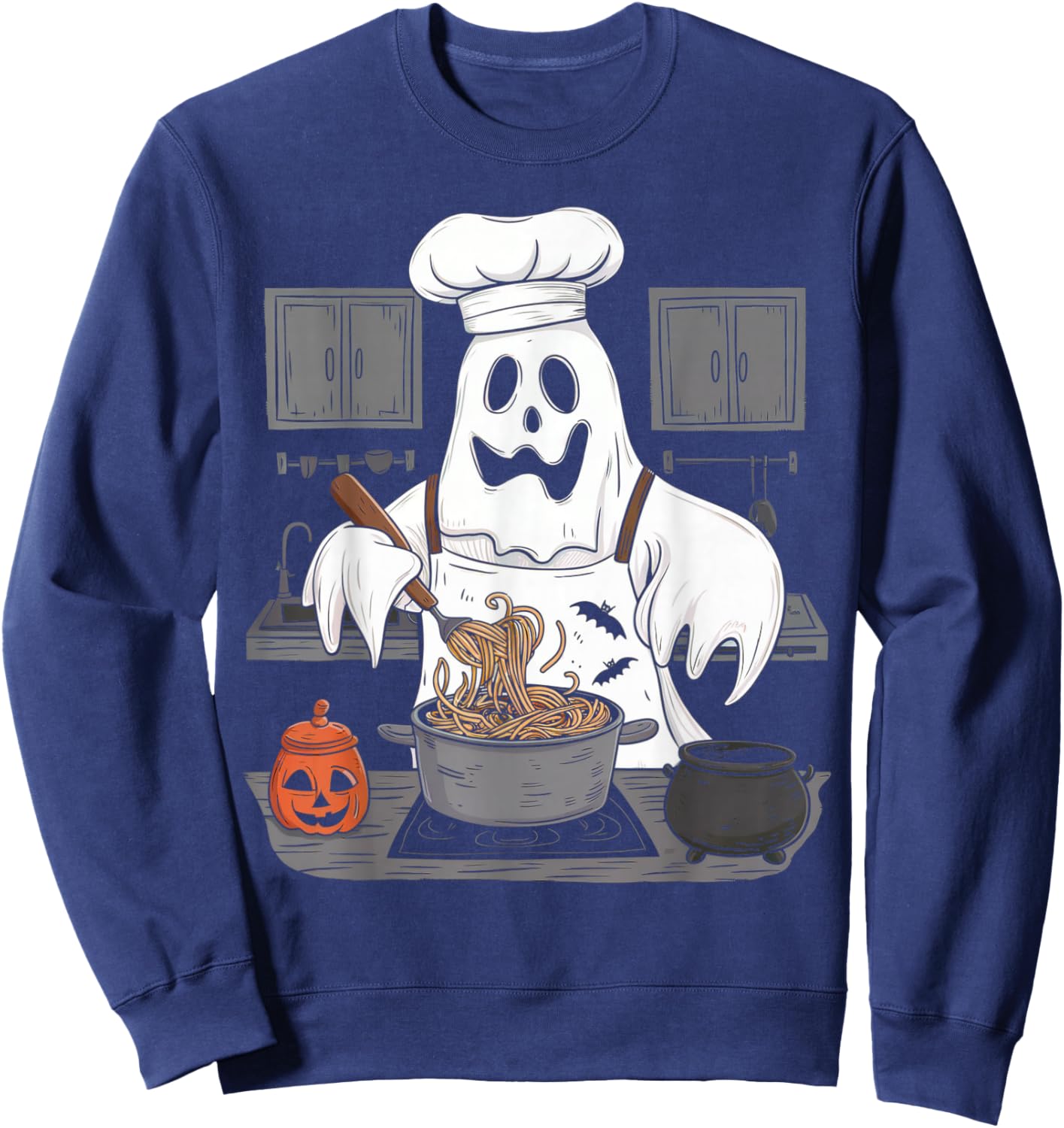 Ghost Cooking Halloween Chef Kitchen Restaurant Staff Crew Sweatshirt - Sweatshirt | Navy