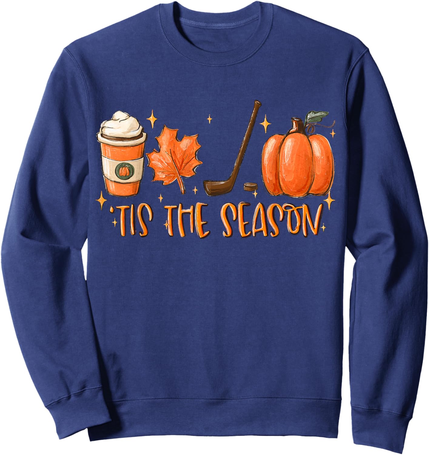 Tis The Season Hockey Latte Leaves Hello Pumpkin Halloween Sweatshirt - Sweatshirt | Navy