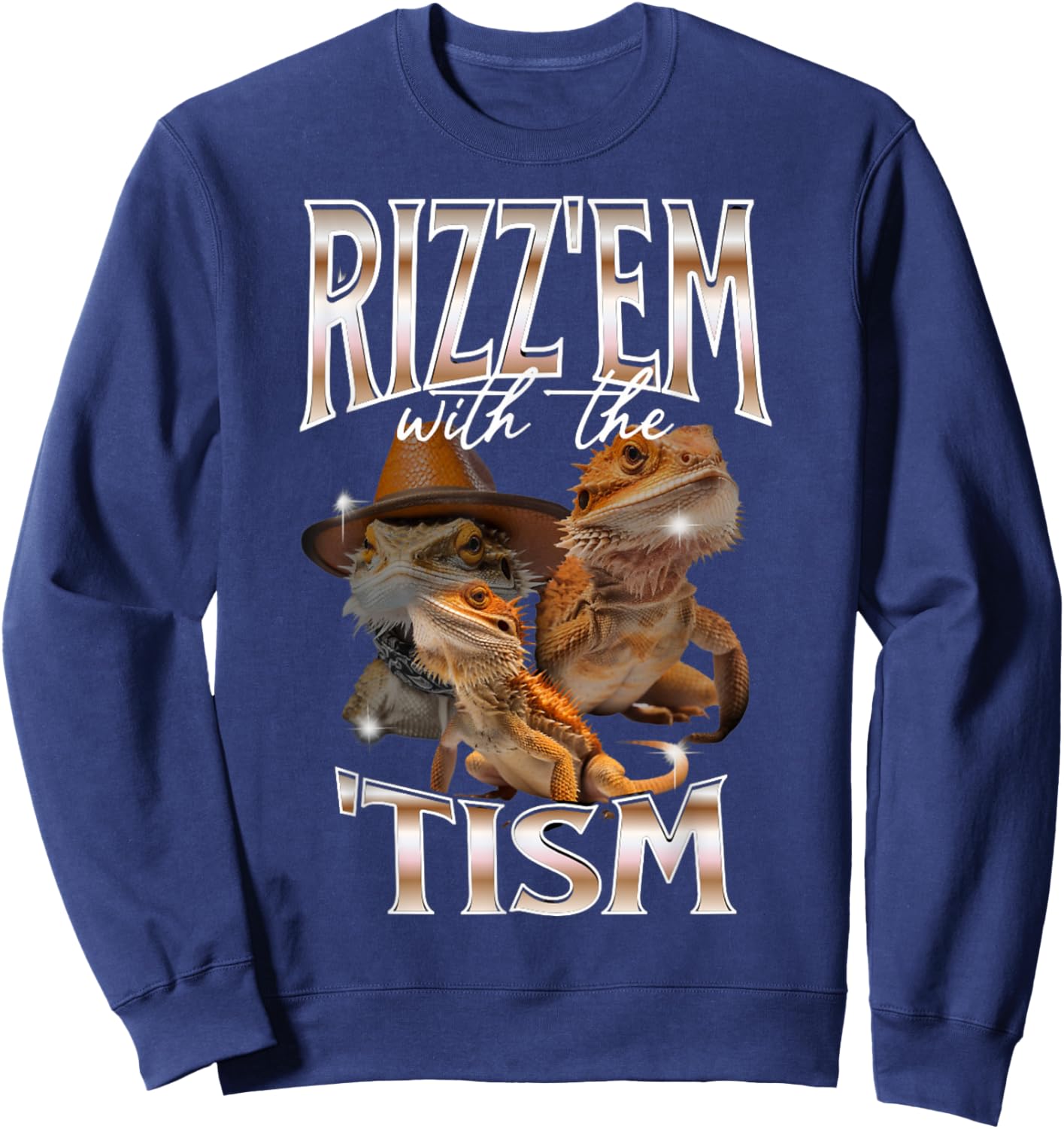 Rizz Em With The Tism Bearded Dragon Autistic Bootleg Rap Sweatshirt - Sweatshirt | Navy
