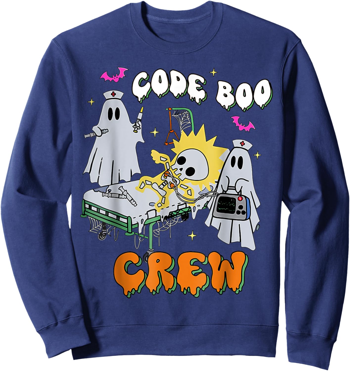 Code Boo Crew Funny Ghost Nurse Halloween Costume Nursing Sweatshirt - Sweatshirt | Navy
