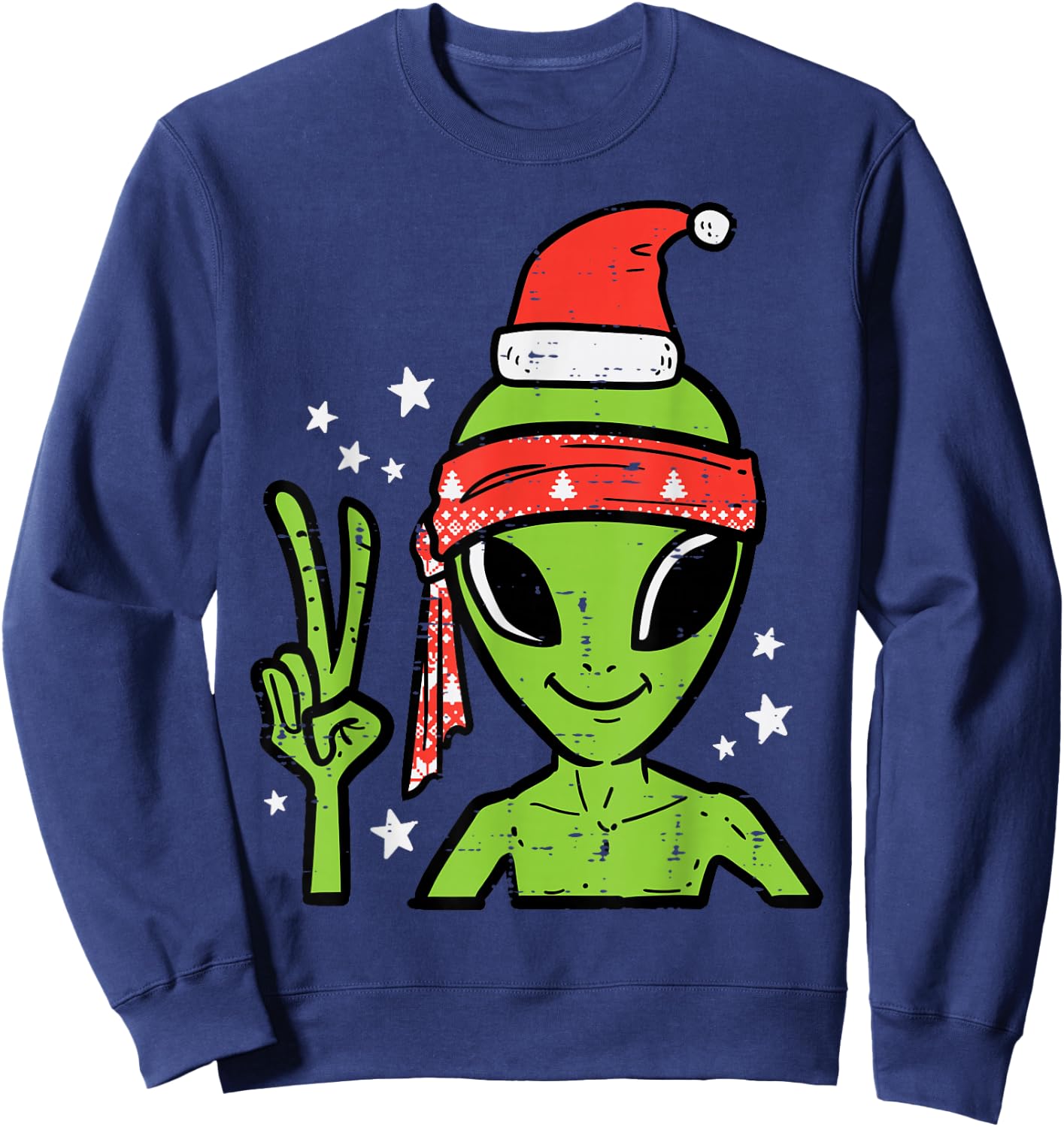 Christmas Alien Santa Peace Hand Xmas Space Men Boys Kids Sweatshirt - Sweatshirt | Navy