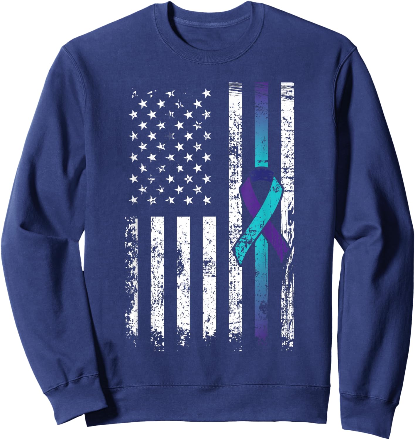 Suicide Depression American Flag Prevention Awareness Sweatshirt - Sweatshirt | Navy