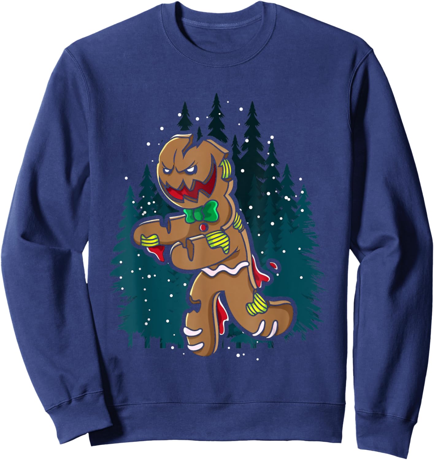 Creepy Zombie Gingerbread Man Funny Scary Christmas Holiday Sweatshirt - Sweatshirt | Navy