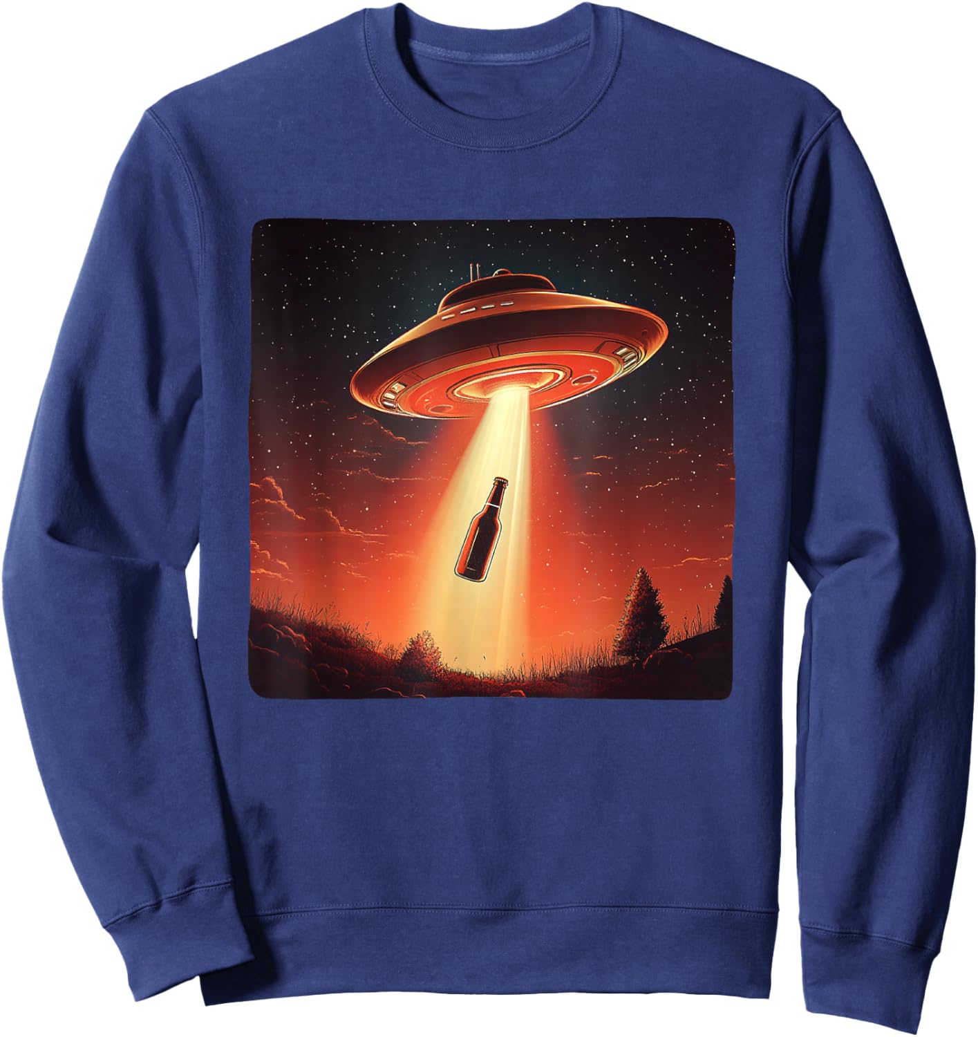 Funny UFO beams beer up for Alien Lovers Sweatshirt - Sweatshirt | Navy