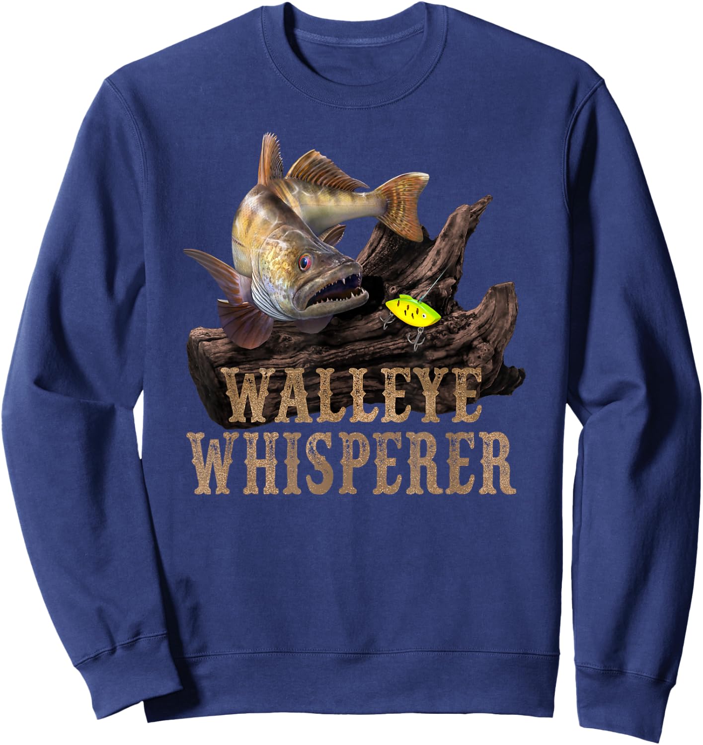 Large Walleye With Fishing Lure Drawing: Walleye Whisperer Sweatshirt - Sweatshirt | Navy