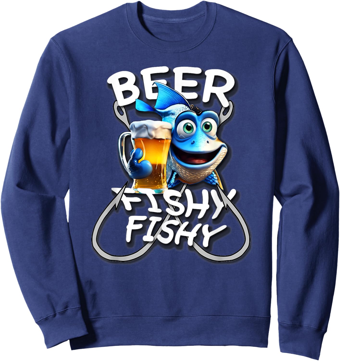 Beer Fishy Fishy Funny Fish Holding A Beer, By Yoraytees Sweatshirt - Sweatshirt | Navy