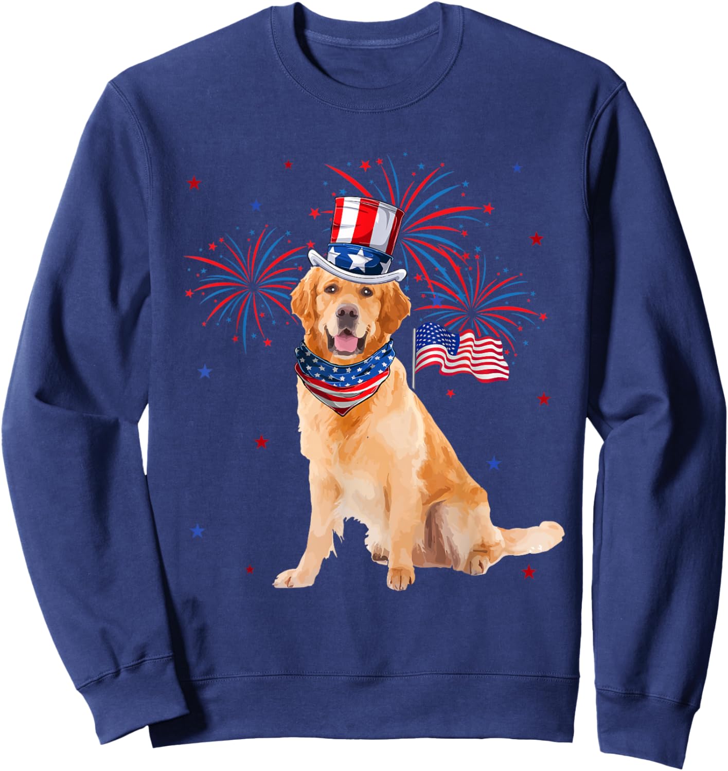 Golden Retriever Costume American Flag 4th of July Fireworks Women Kids Men Sweatshirt - Sweatshirt | Navy