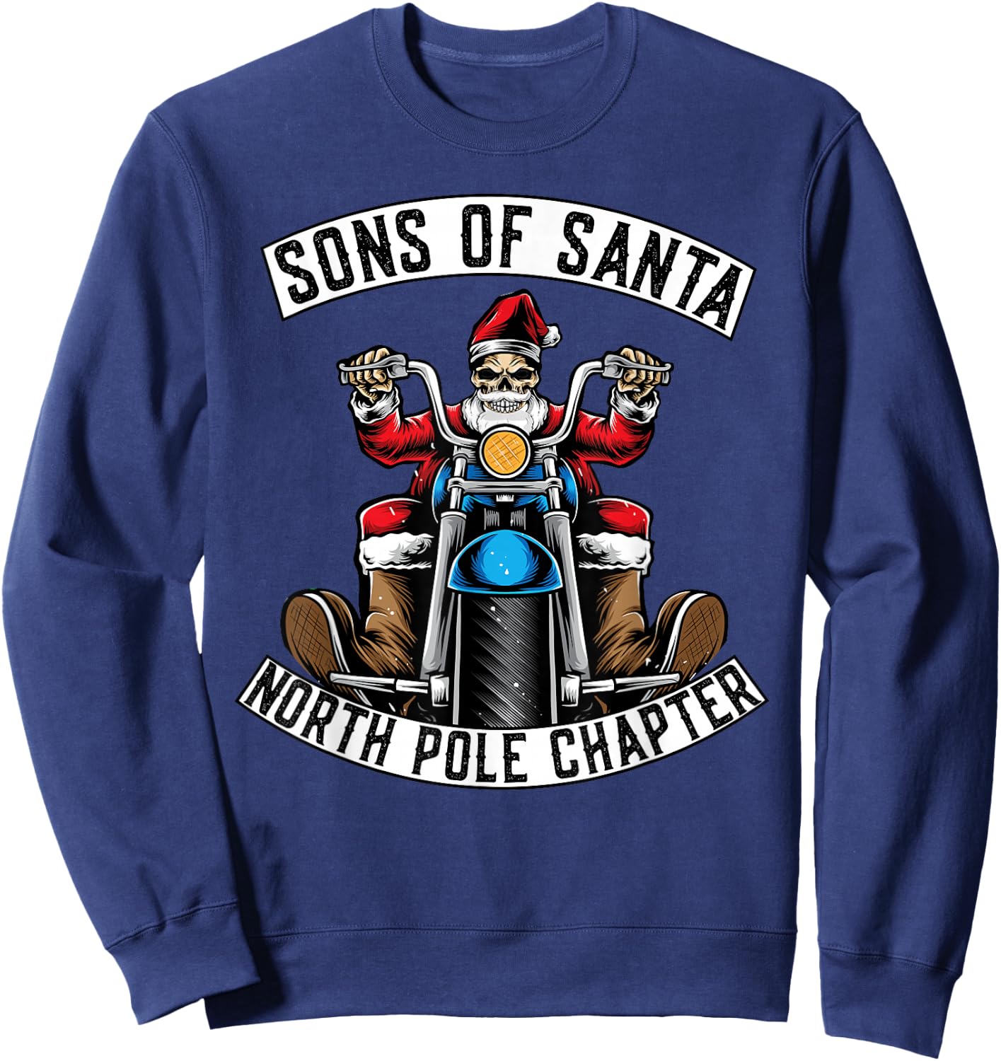 Sons Of Santa Merry Christmas Rocker Motorcycle Skeleton Sweatshirt - Sweatshirt | Navy