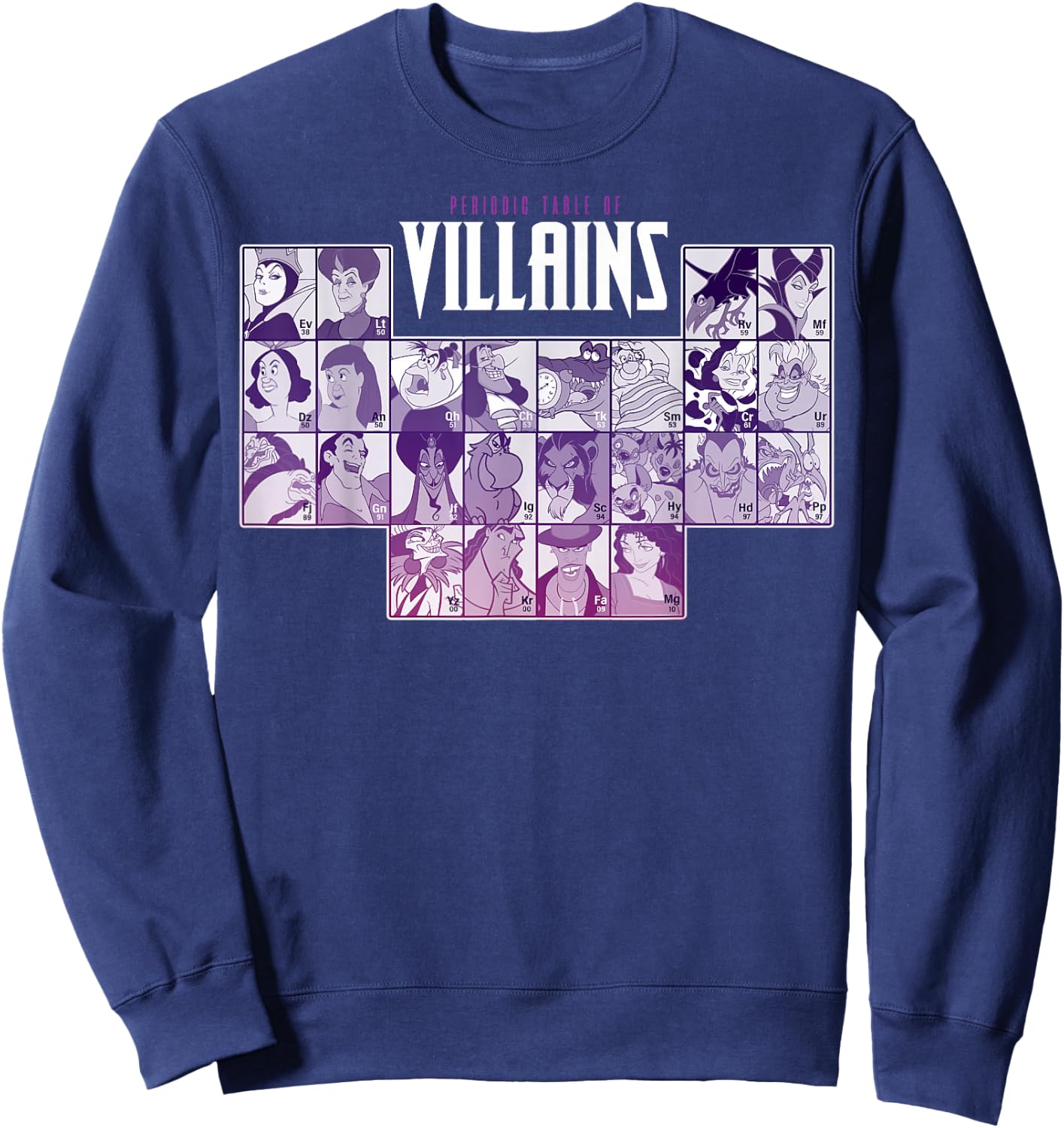 Disney Villains Periodic Table of Villains Group Shot Small Sweatshirt - Sweatshirt | Navy