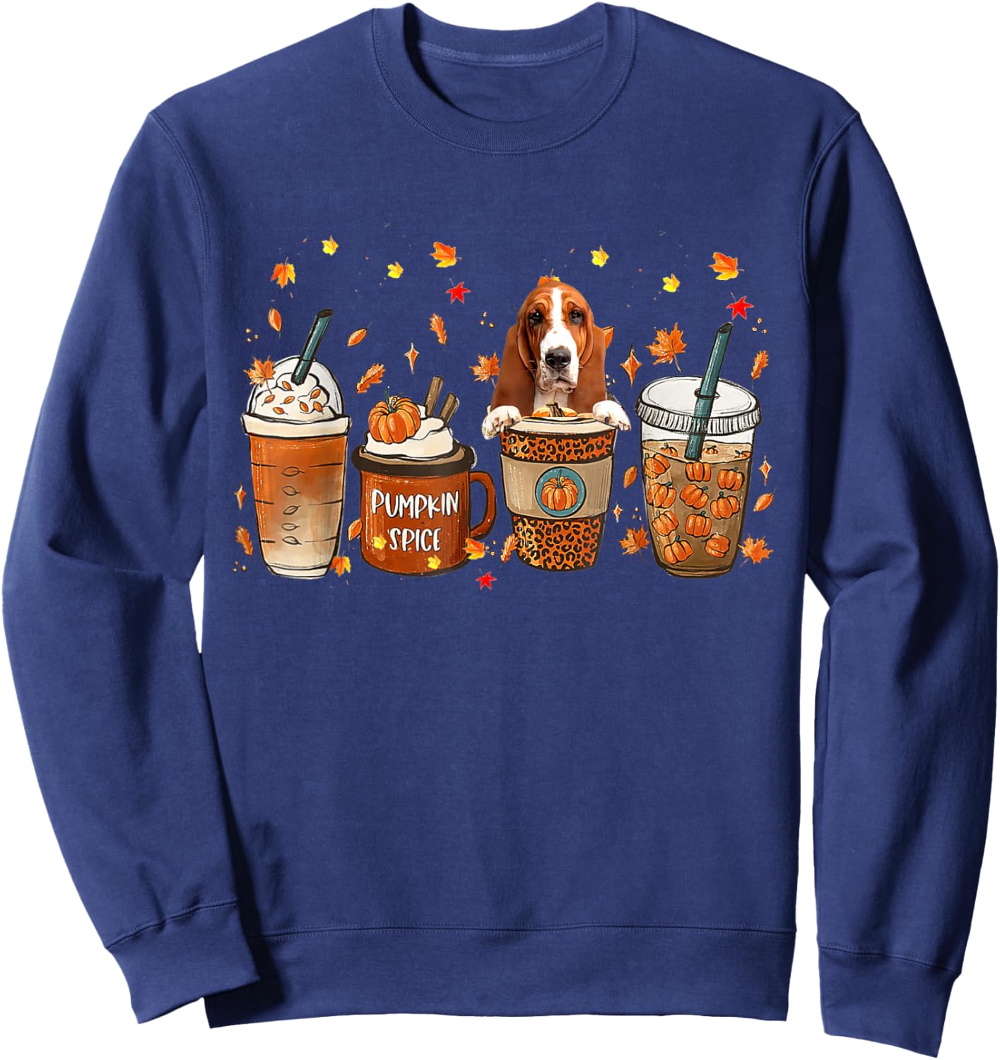 Basset Hound Fall Coffee Pumpkin Spice Latte Iced Autumn Sweatshirt - Sweatshirt | Navy