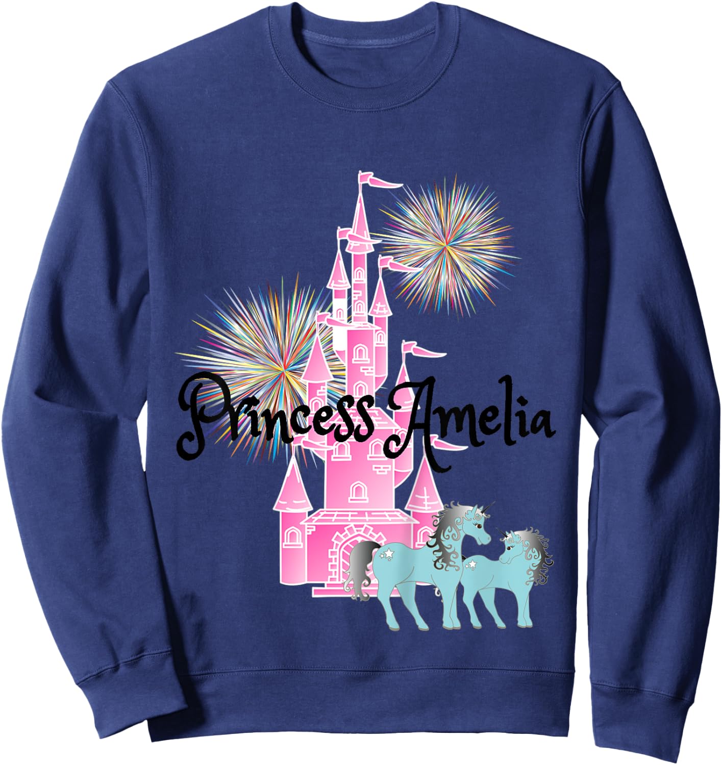 Kids Princess Amelia Name Girls Personalized Custom Sweatshirt - Sweatshirt | Navy